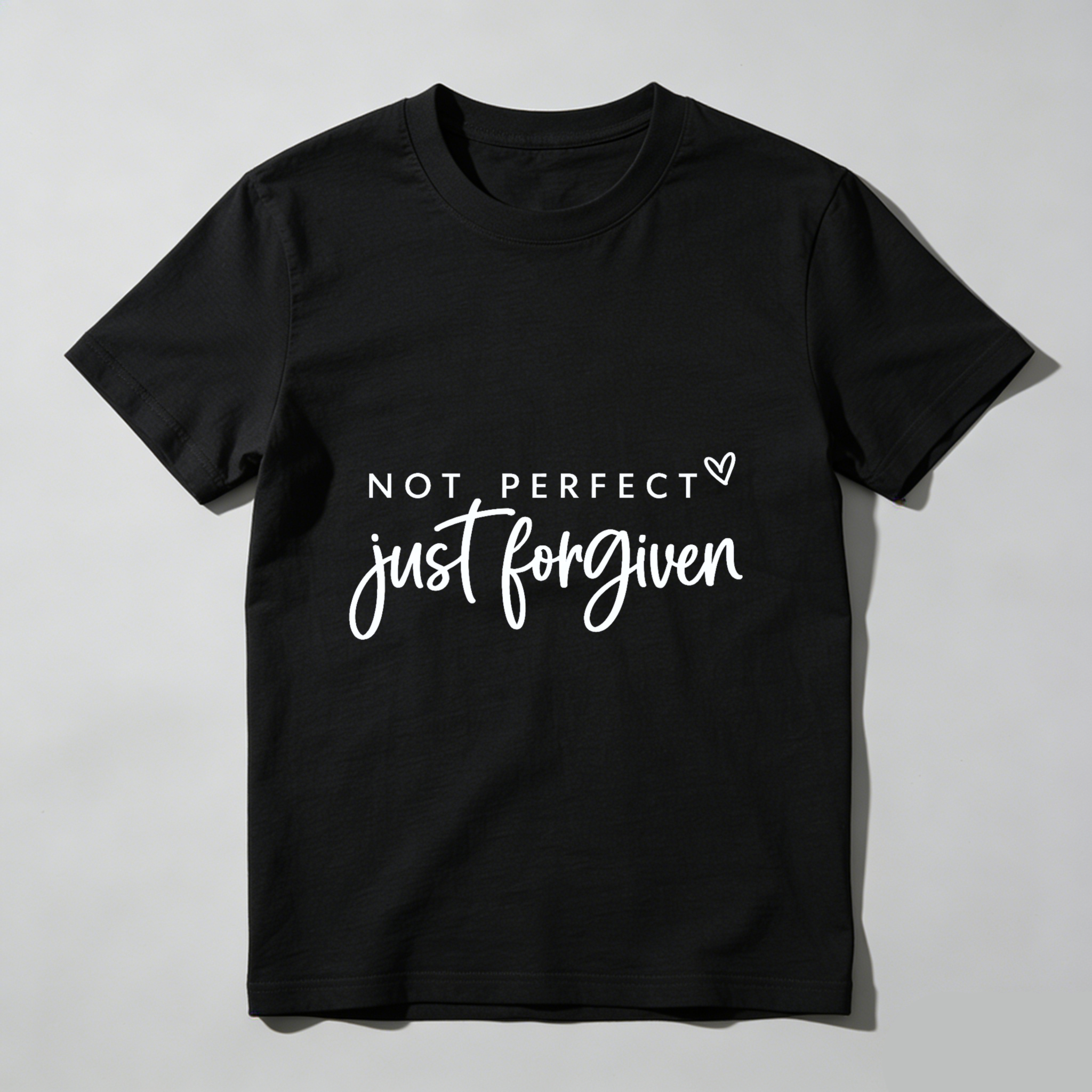 TEECURENT Not Perfect Just Forgiven Christian T Shirt Faith Inspired Religious Message For Women And Men Black Cotton Tee Top WOMEN