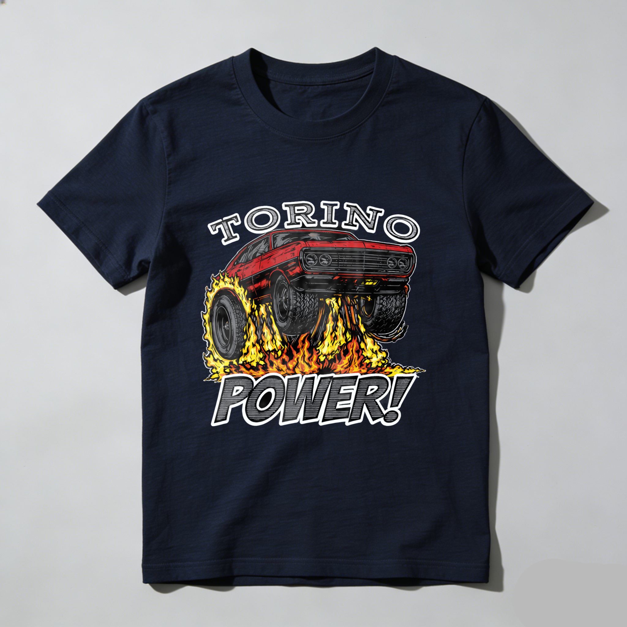 Torino Power Muscle Car T Shirt Classic Red Hot Rod Design Flame Graphic Men Women Auto Enthusiast Gift Apparel