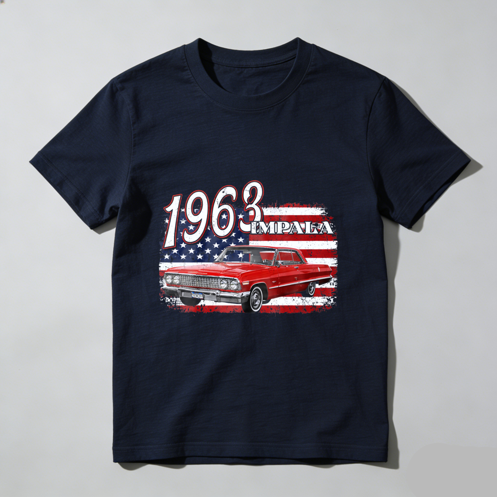 1963 Impala Classic Car American Flag T Shirt Men Women Vintage Muscle Car Automotive Clothing Gift For Car Enthusiasts