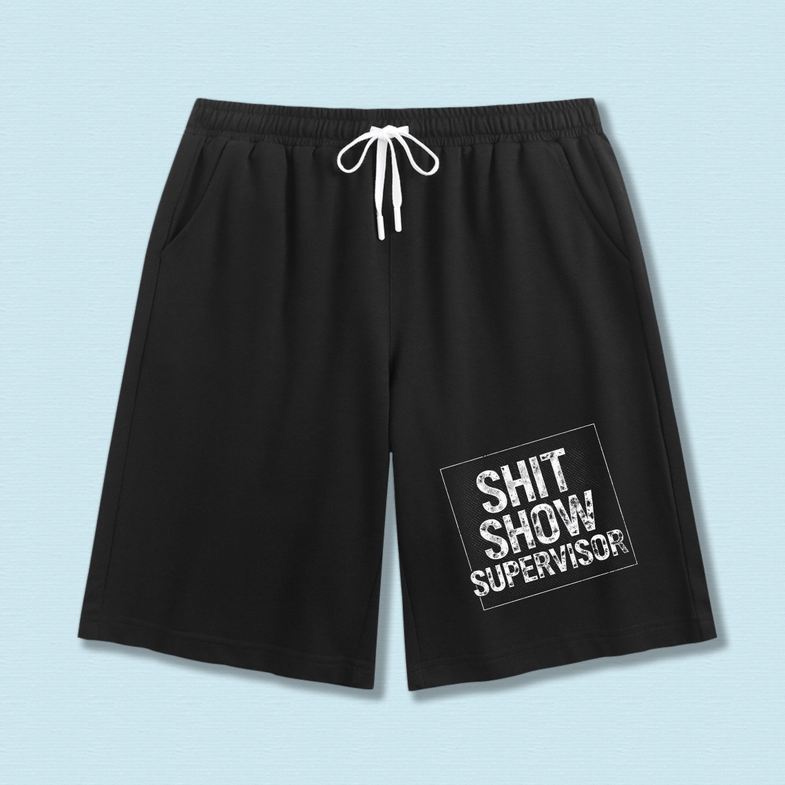 TEECURENT Shit Show Supervisor Mens Shorts Black Cotton Drawstring Athletic Shorts For Men Casual Workout Shorts With Humor Design