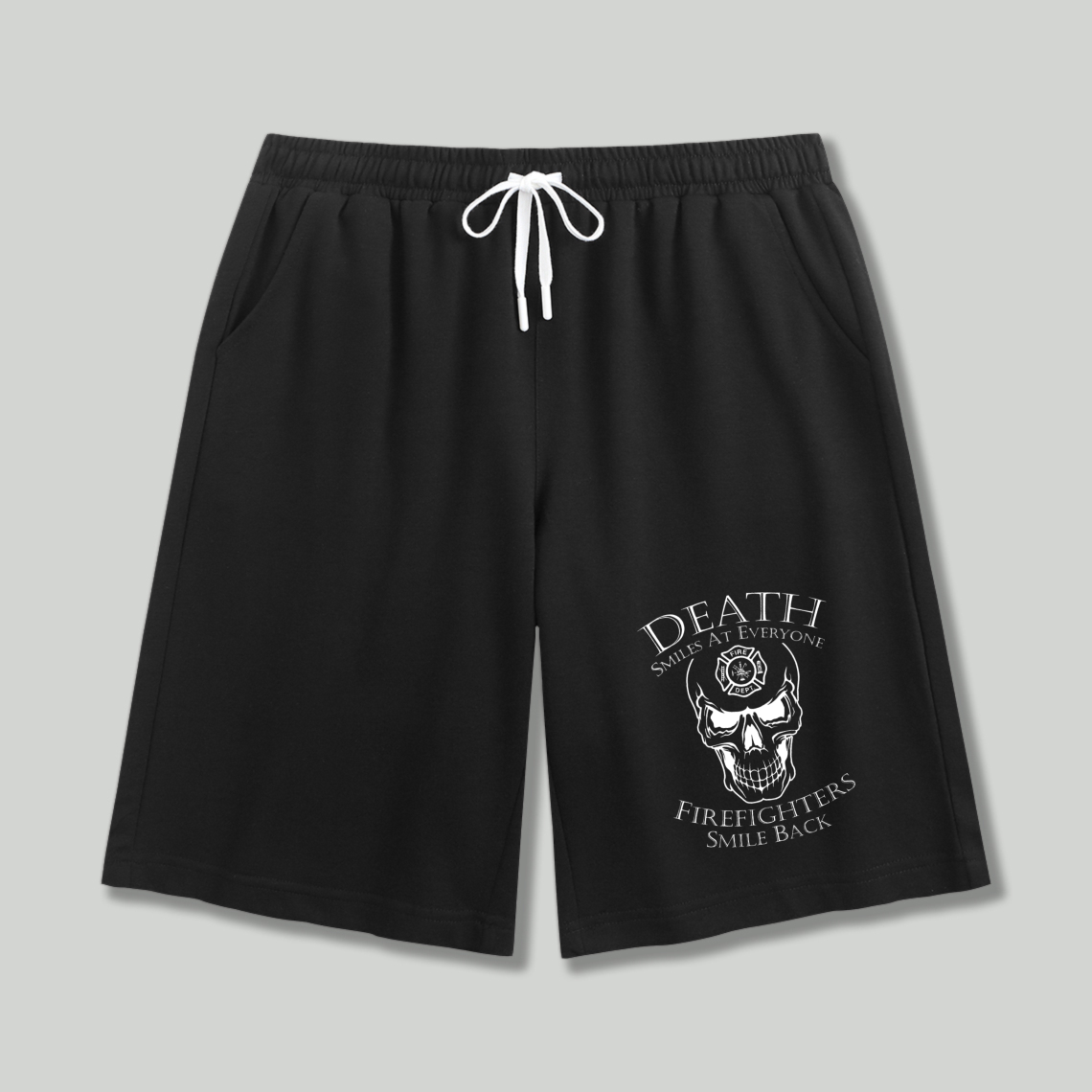 Death Smiles At Everyone Firefighters Smile Back Skull Graphic Shorts
