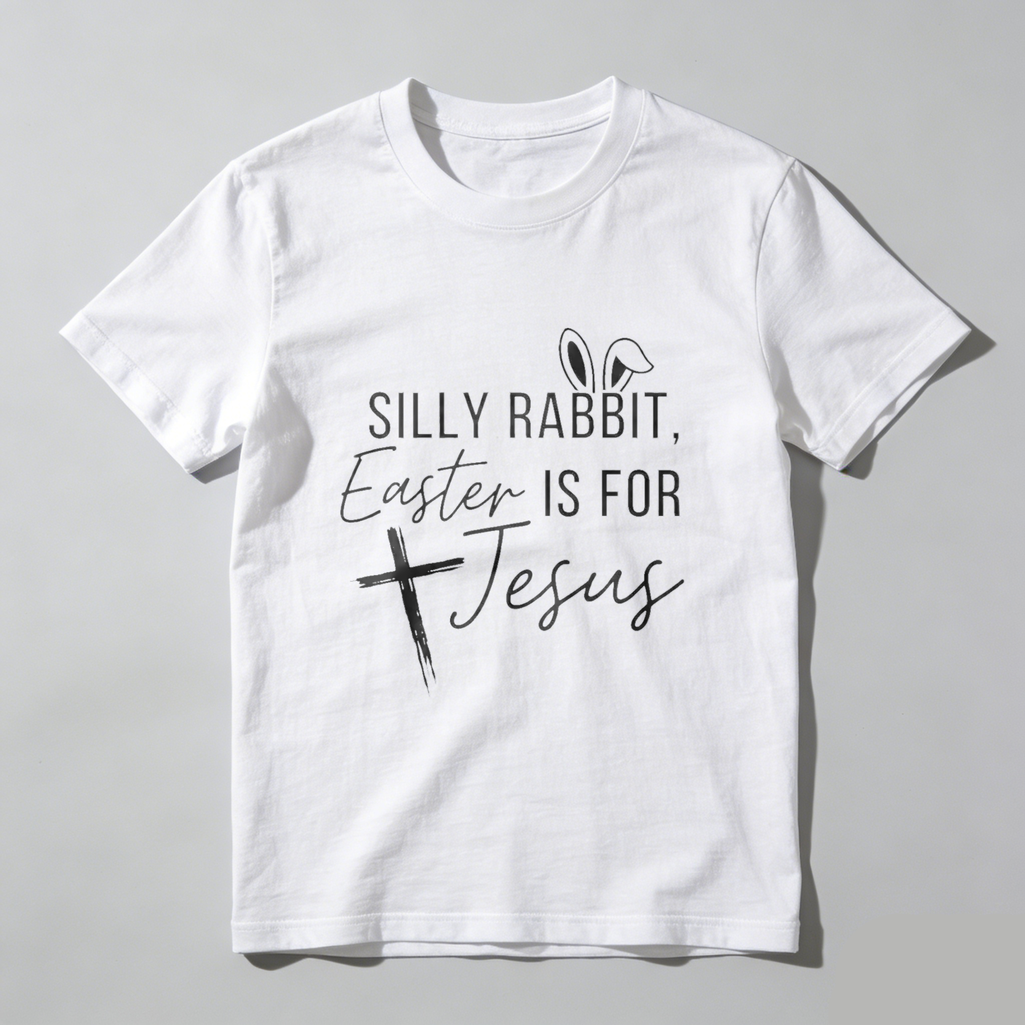 TEECURENT Silly Rabbit Easter Is For Jesus Christian Easter T Shirt With Cross And Bunny Ears Design WOMEN