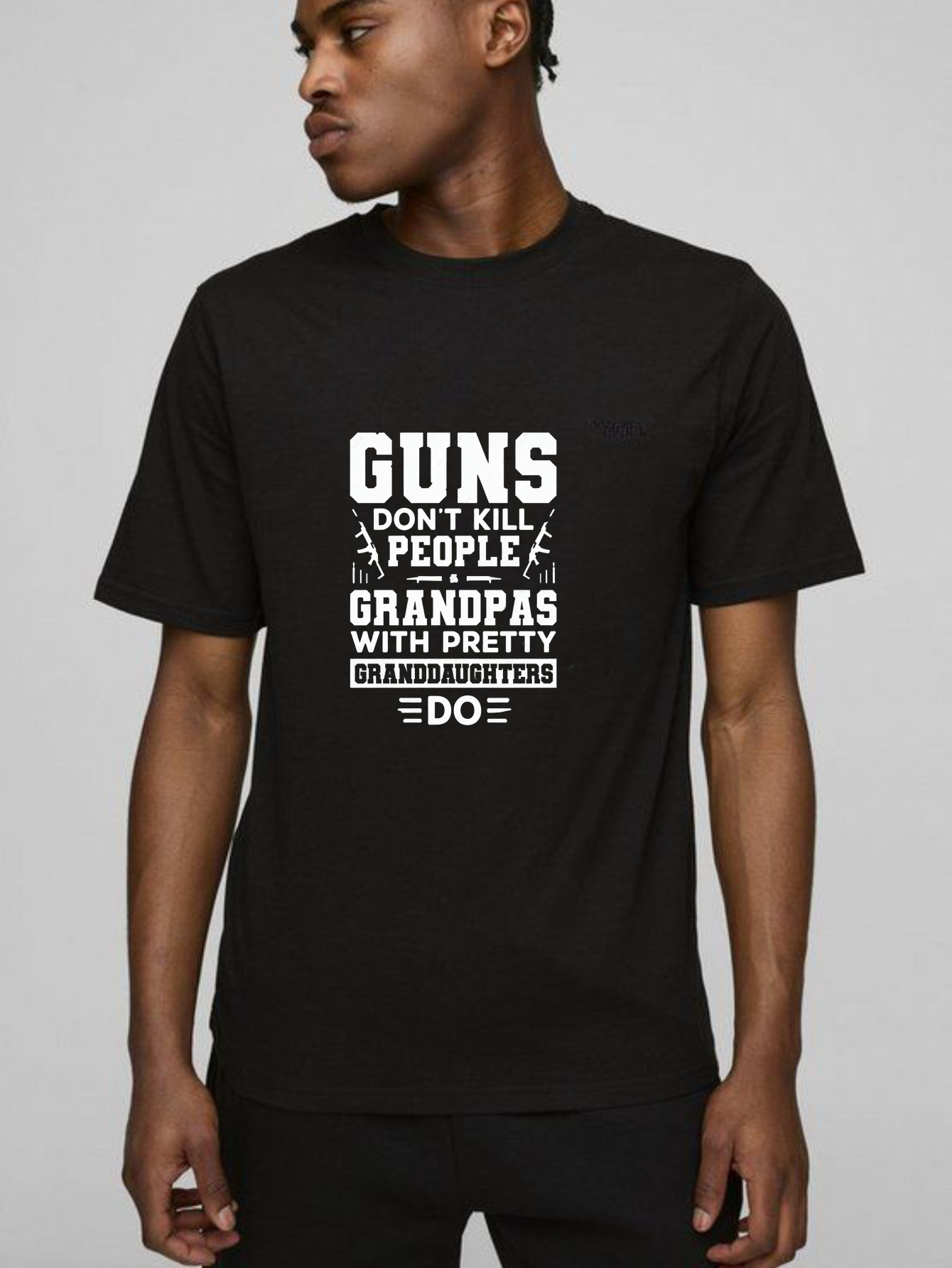 TEECURENT Guns Dont Kill People Grandpas With Pretty Granddaughters Do Pure Cotton Short Sleeve T Shirt-TeeCurent