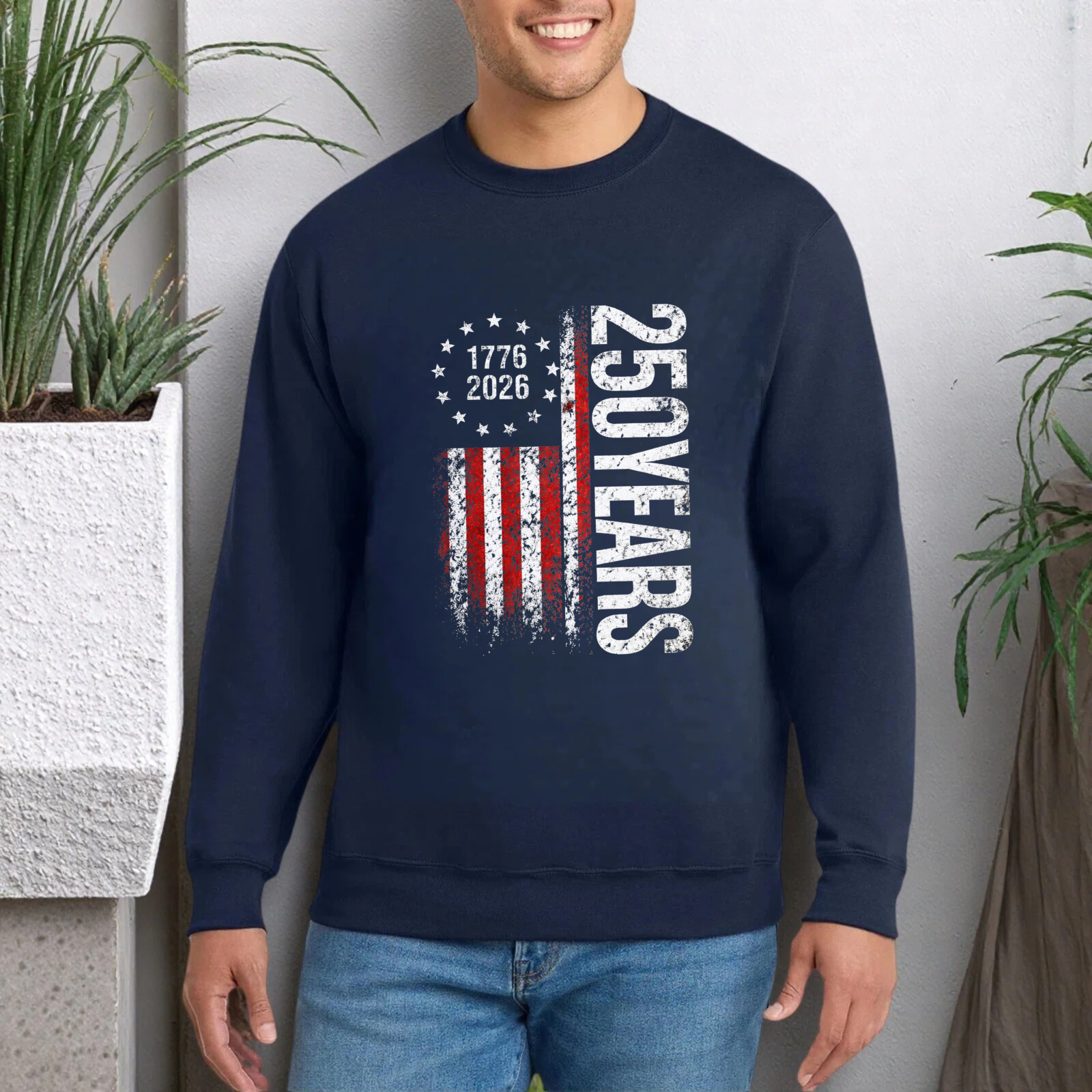 American Flag 250 Years 1776 2026 Independence Day Celebration Sweatshirt Black Unisex Crewneck Pullover Long Sleeve Top
