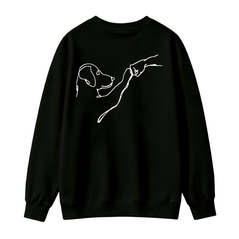 Minimalist Line Art Dog And Hand Pointing Graphic Sweatshirt