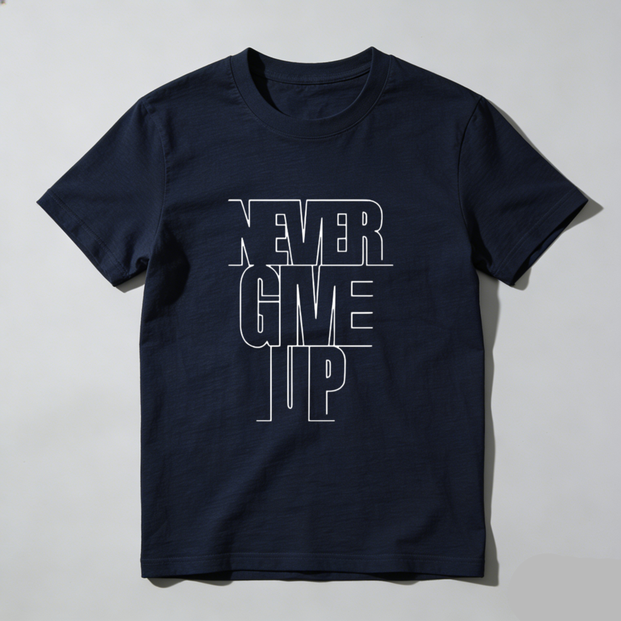 100% Cotton A Men'S Casual Cotton T-Shirt With The Words "Never Give Up" Printed On It - Crew Neck, Slight Elasticity, Knitted Fabric, Regular Version, Summer Short-Sleeved T-Shirt Suitable For Adults, Large Size Option Golf Gift T-Shirt For Men And Women