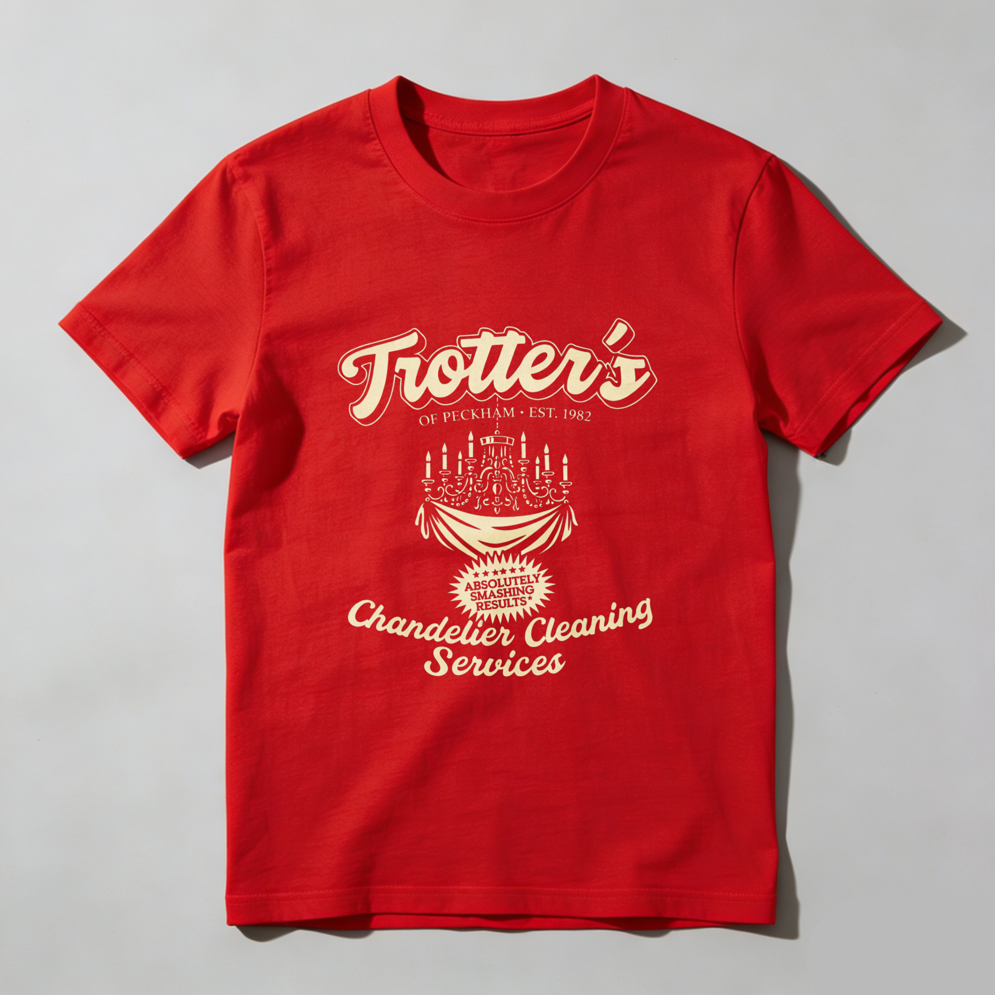 TEECURENT Trotters Chandelier Cleaning Services T Shirt Of Peckham Est 1982 Vintage Style Graphic Tee