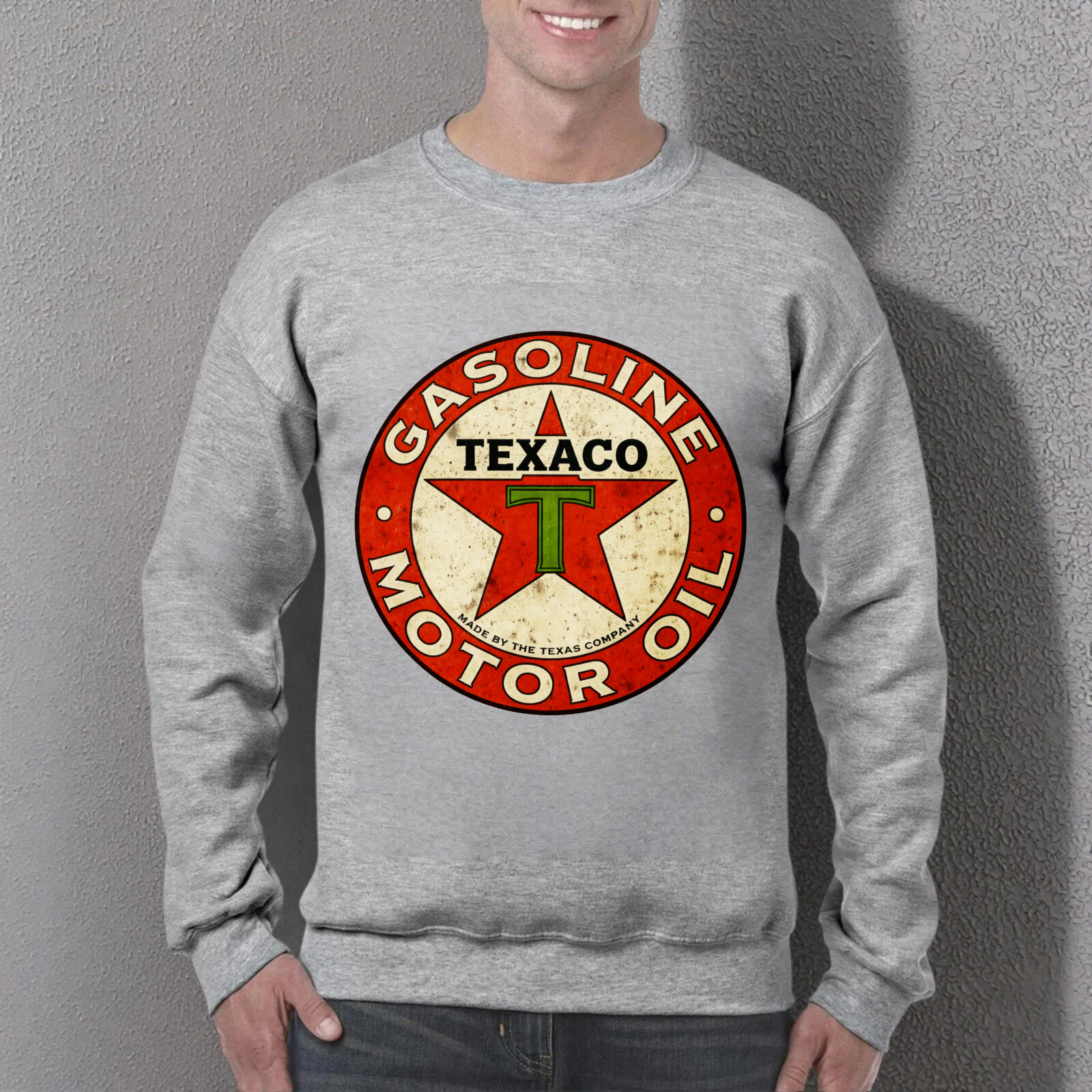 TEECURENT Texaco Gasoline Motor Oil Logo Sweatshirt Vintage Retro Design Unisex Crewneck Pullover Black Long Sleeve Top