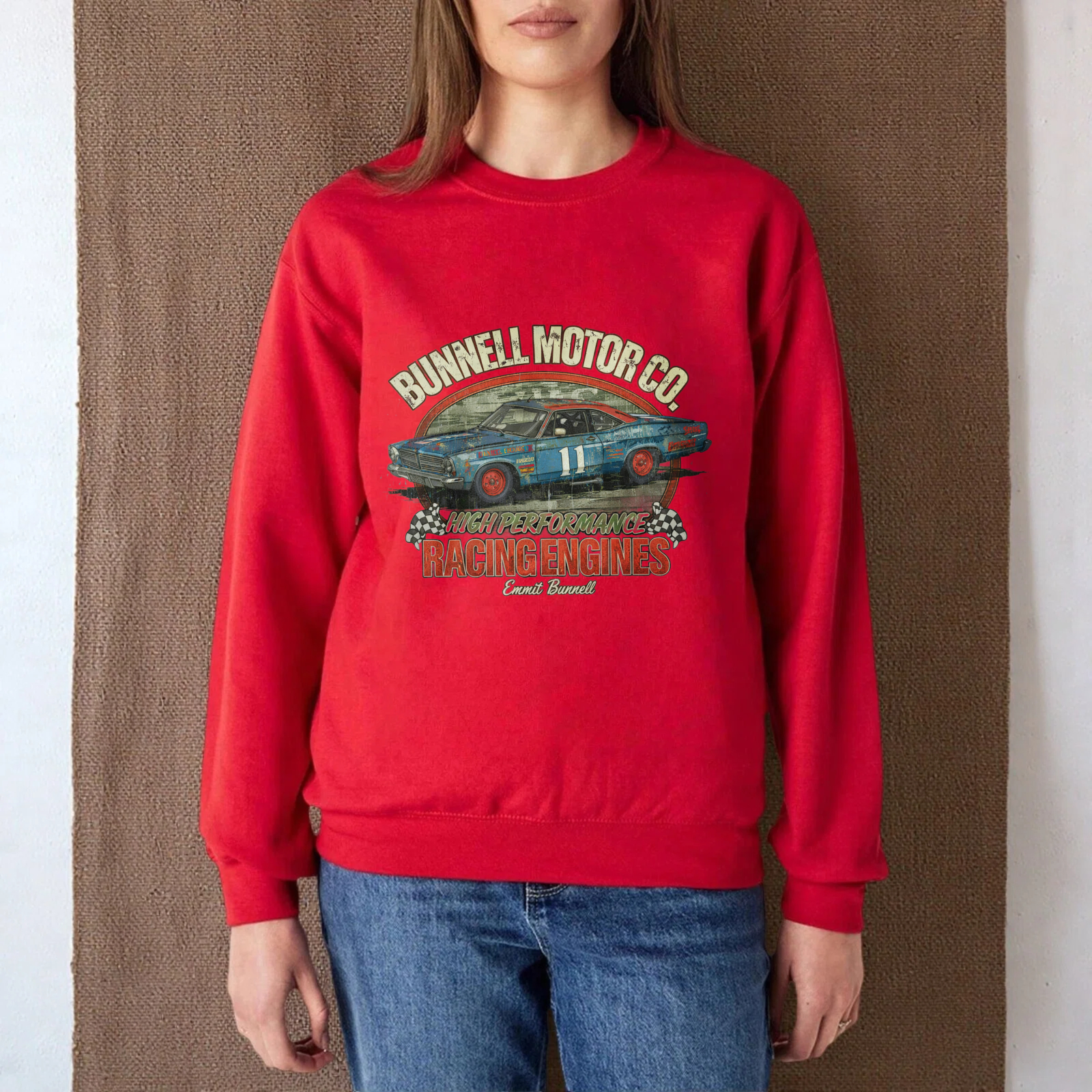 TEECURENT Bunnell Motor Co Racing Engines Sweatshirt Classic Car Graphic Crewneck Pullover Black