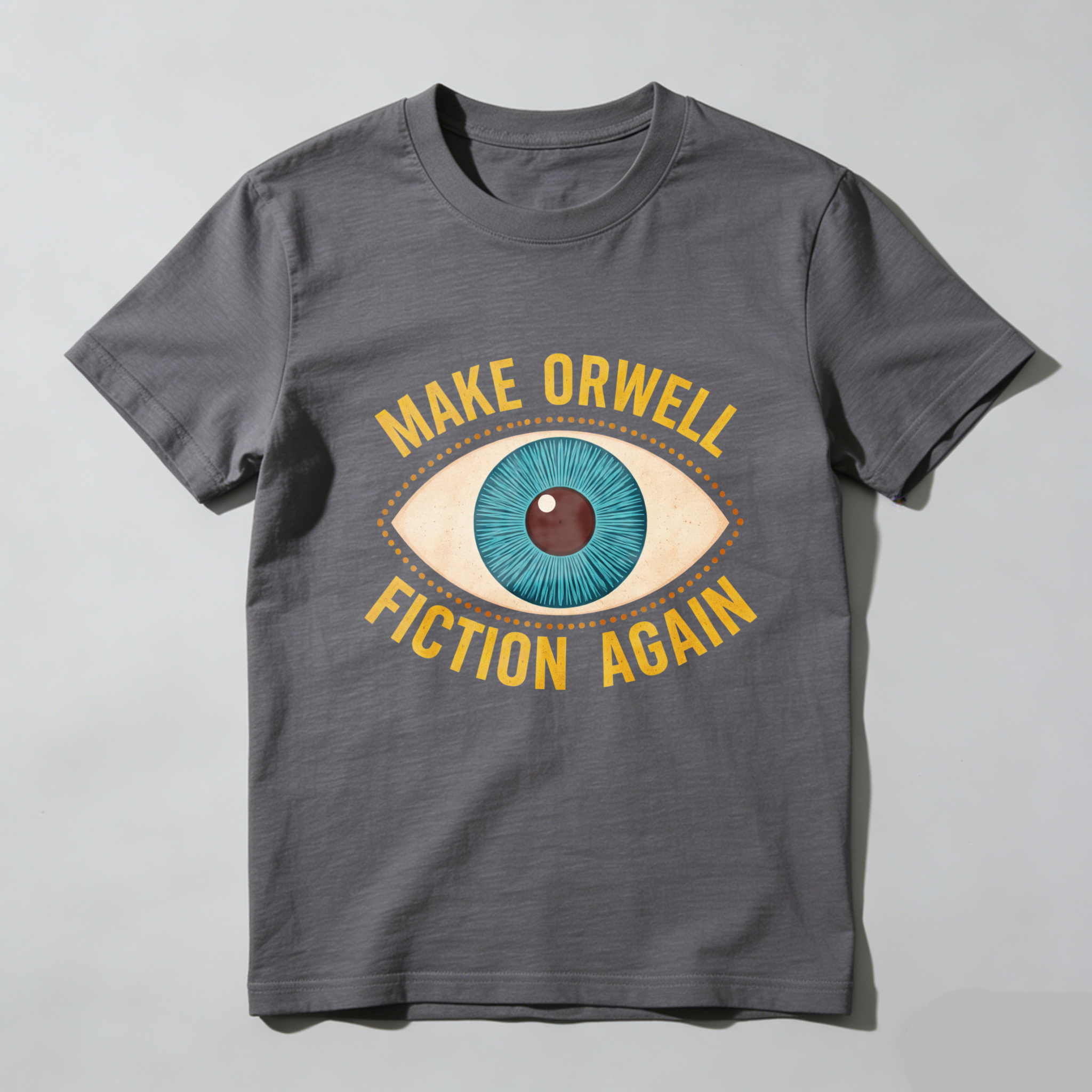 TEECURENTMake Orwell Fiction Again T Shirt With Eye Design Black Graphic Tee For Men And Women-TeeCurent