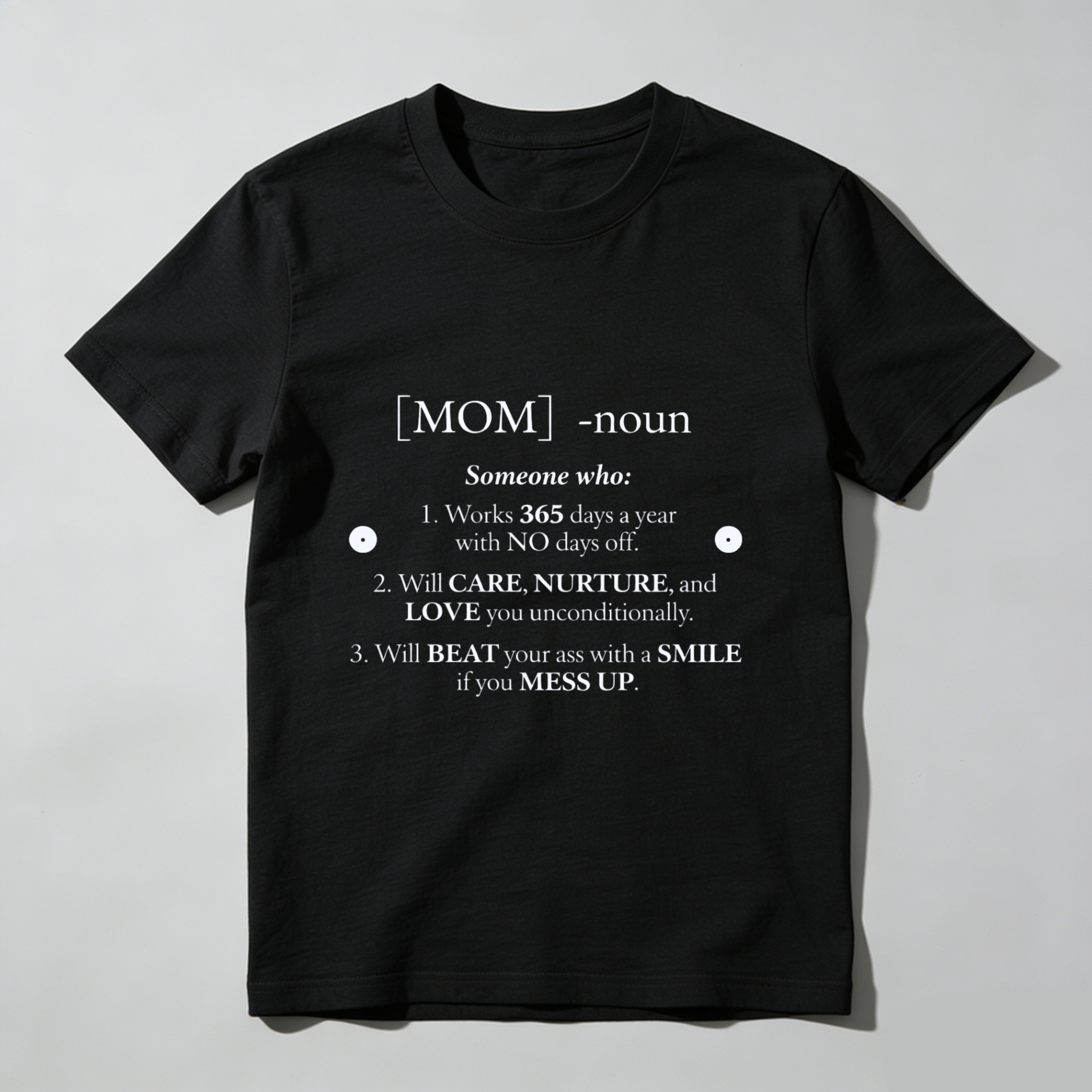 TEECURENT Mom Definition T Shirt Funny Mother Day Gift For Mom Women Humor Shirt With Love And Care Message Black Cotton Tee WOMEN