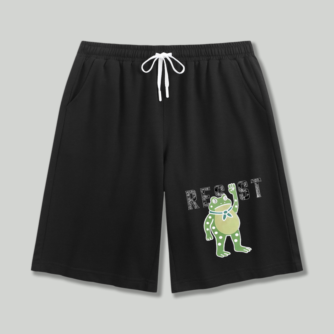 Cute Green Frog With Rest Text Graphic Print Shorts
