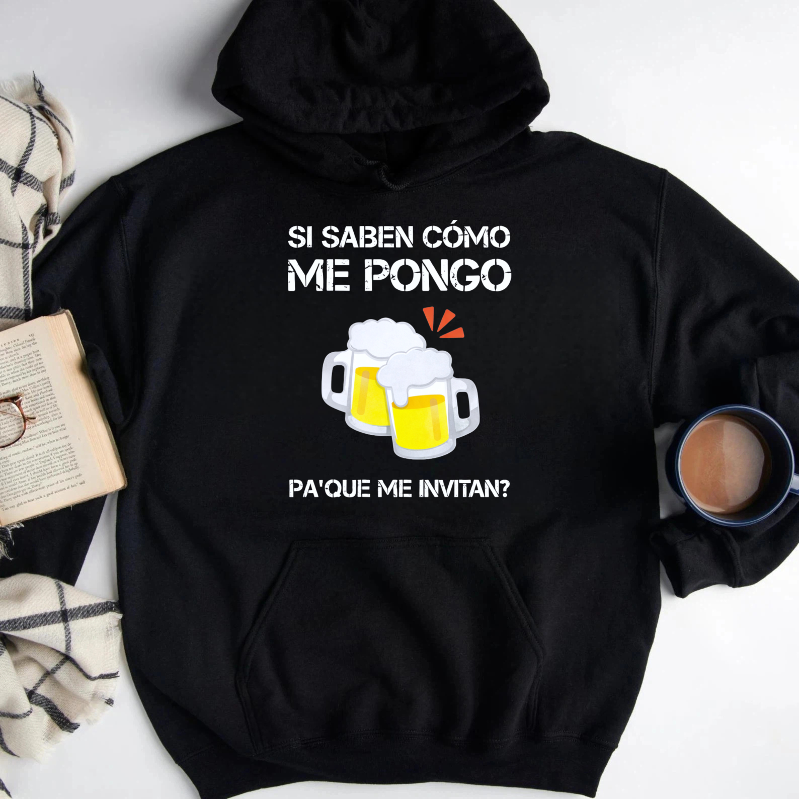 TEECURENT Gildan Funny Beer Lover Hoodie With Spanish Text And Beer Mugs Design For Men Women Unisex Casual Sweatshirt