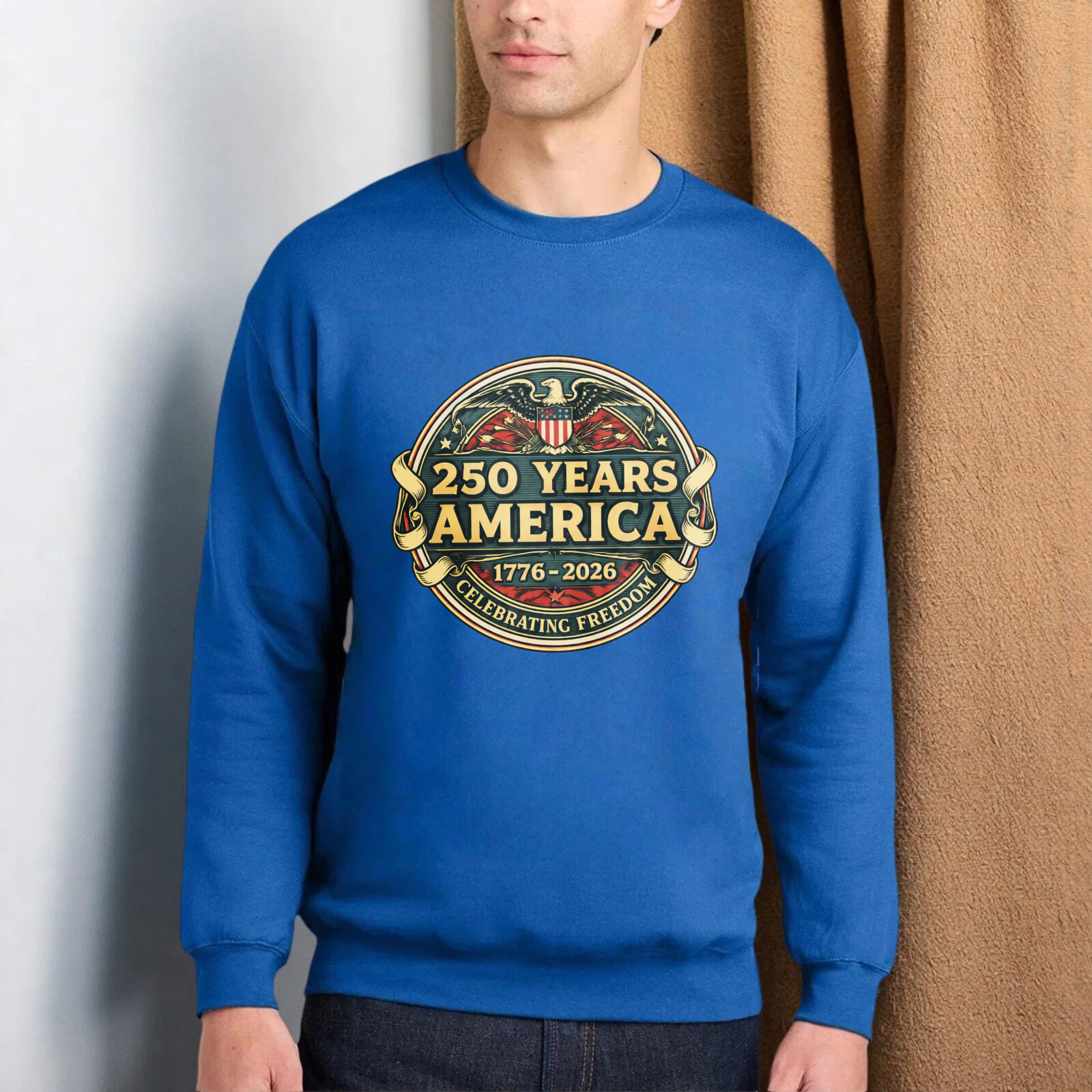 250 Years America 1776 2026 Celebrating Freedom Vintage Eagle Design Sweatshirt Black Unisex Crewneck Pullover Long Sleeve Casual Top