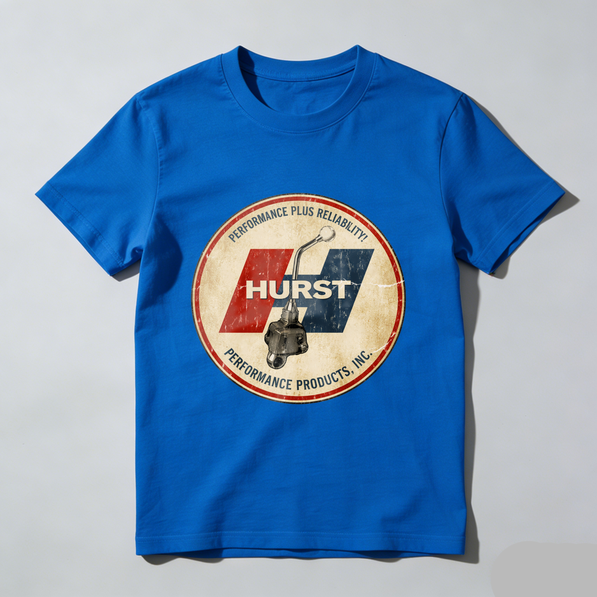 Hurst Performance Plus Reliability Classic Logo T-Shirt Black Vintage Style Automotive Gear Shift Design