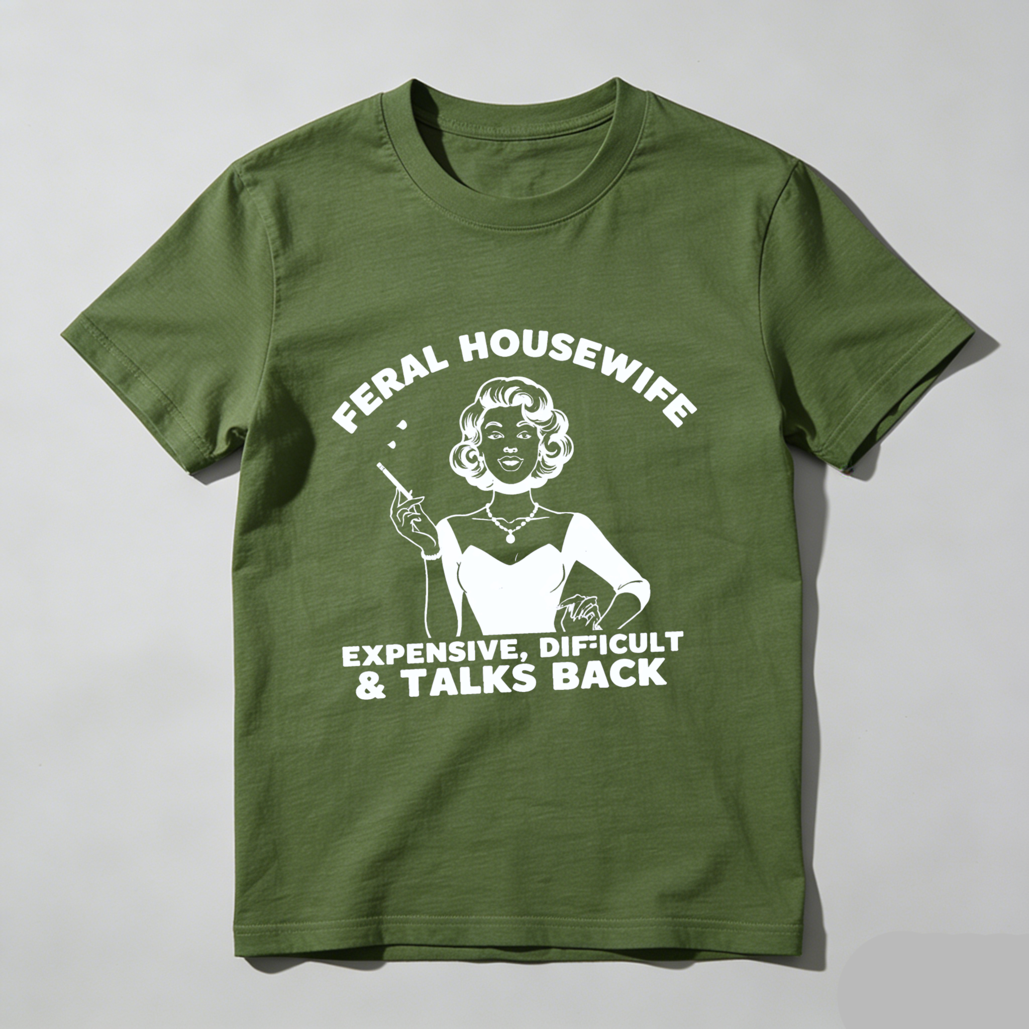 TEECURENT Feral Housewife Expensive Difficult And Talks Back Vintage Style T Shirt For Women And Men Retro Humor Graphic Tee WOMEN