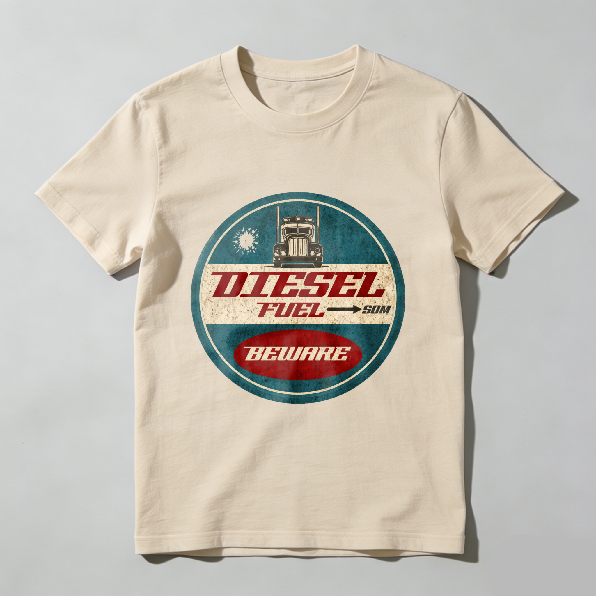 Diesel Fuel Beware Vintage Truck T-Shirt Men's Classic Crewneck Shirt Retro Diesel Engine Design Black Cotton Tee
