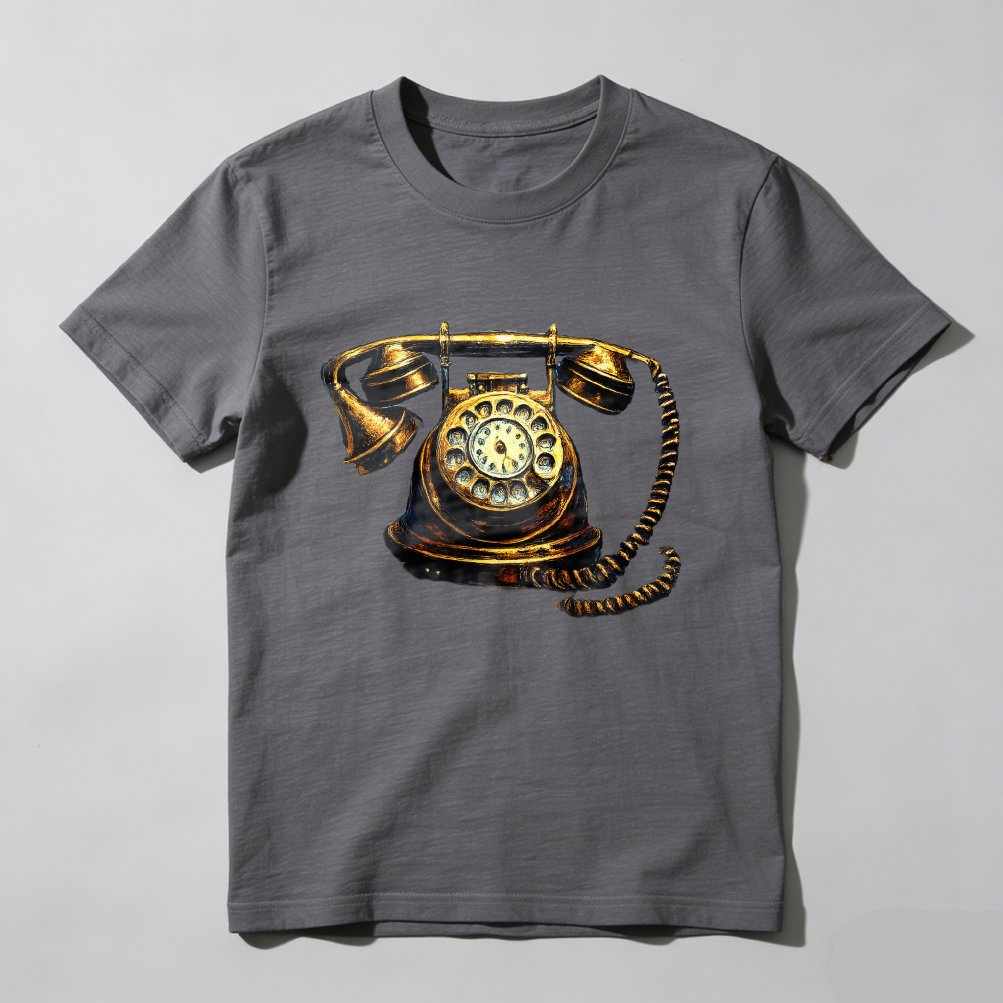 Vintage Rotary Telephone Graphic T-Shirt Made In Usa Black Classic Retro Phone Design Unisex Casual Wear