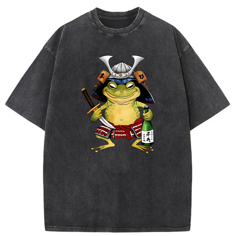 Frog Samurai With Sword And Sake Bottle tshirt 100% cotton