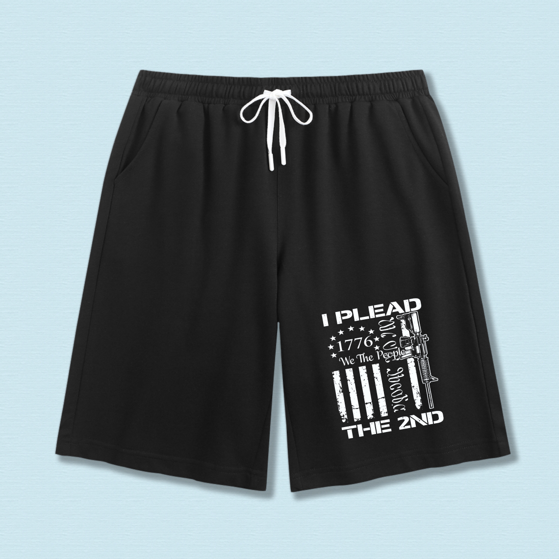 TEECURENT I Plead The 2nd Amendment Shorts Men Women Black Sweat Shorts With American Flag Design And Gun Graphic For Freedom And Independence Statement Wear