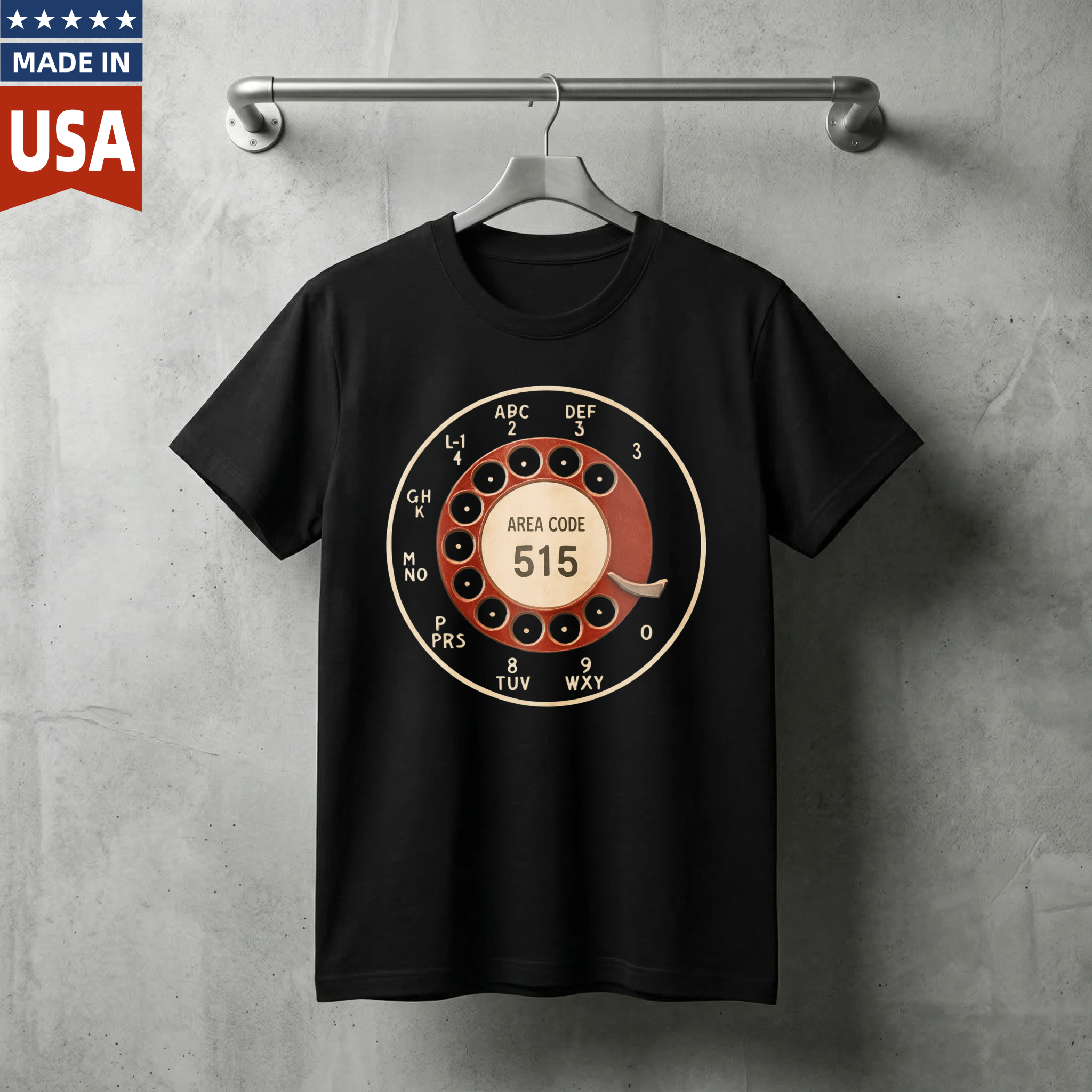 Area Code 515 Rotary Dial Phone T-Shirt Made In Usa