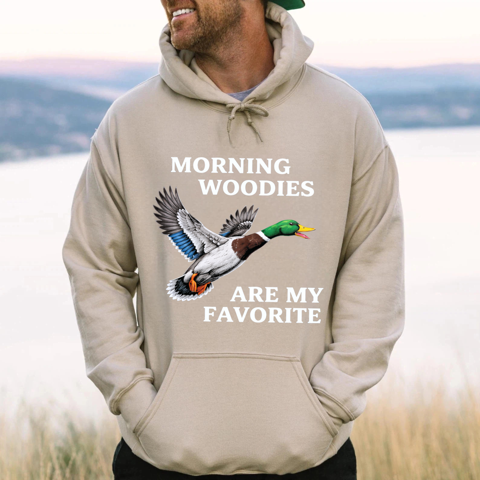 TEECURENT Gildan Morning Woodies Are My Favorite Duck Hunting Hoodie For Men And Women Outdoor Apparel With Funny Slogan And Bird Graphic Design