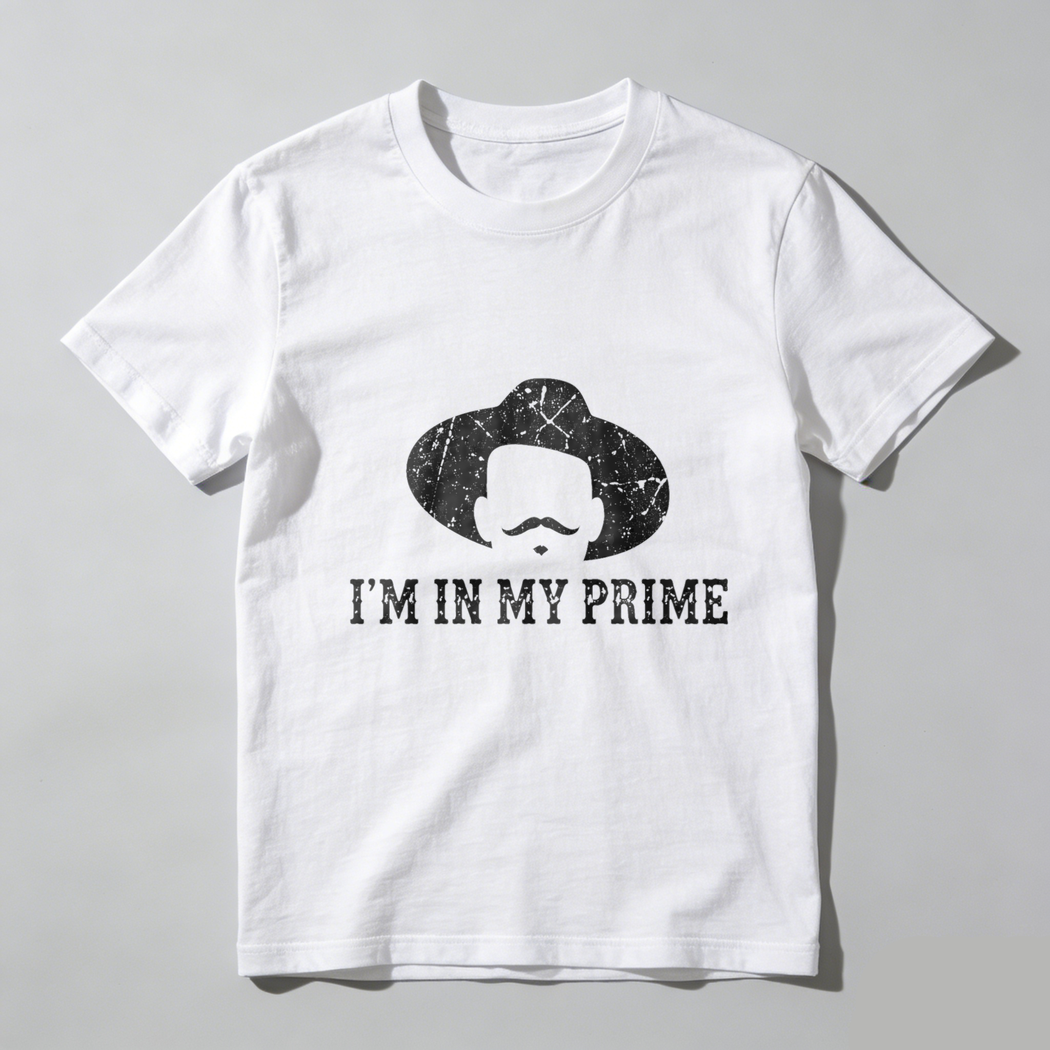 TEECURENTI Am In My Prime Cowboy Hat Mustache T-Shirt Men Women Unisex Black Graphic Tee Funny Humor Shirt-TeeCurent