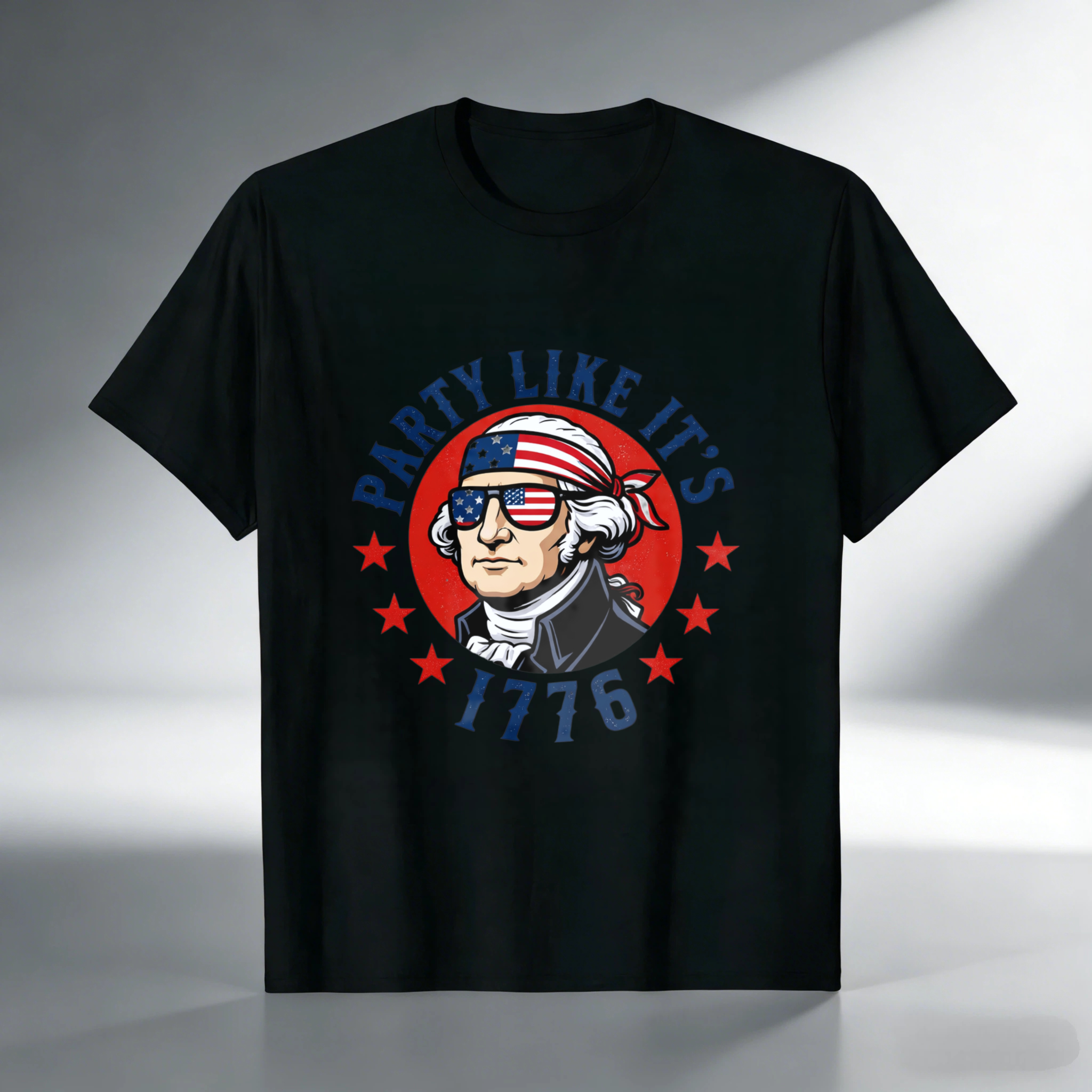 Party Like Its 1776 George Washington Patriotic T-Shirt American Flag Design Independence Day Celebration Apparel