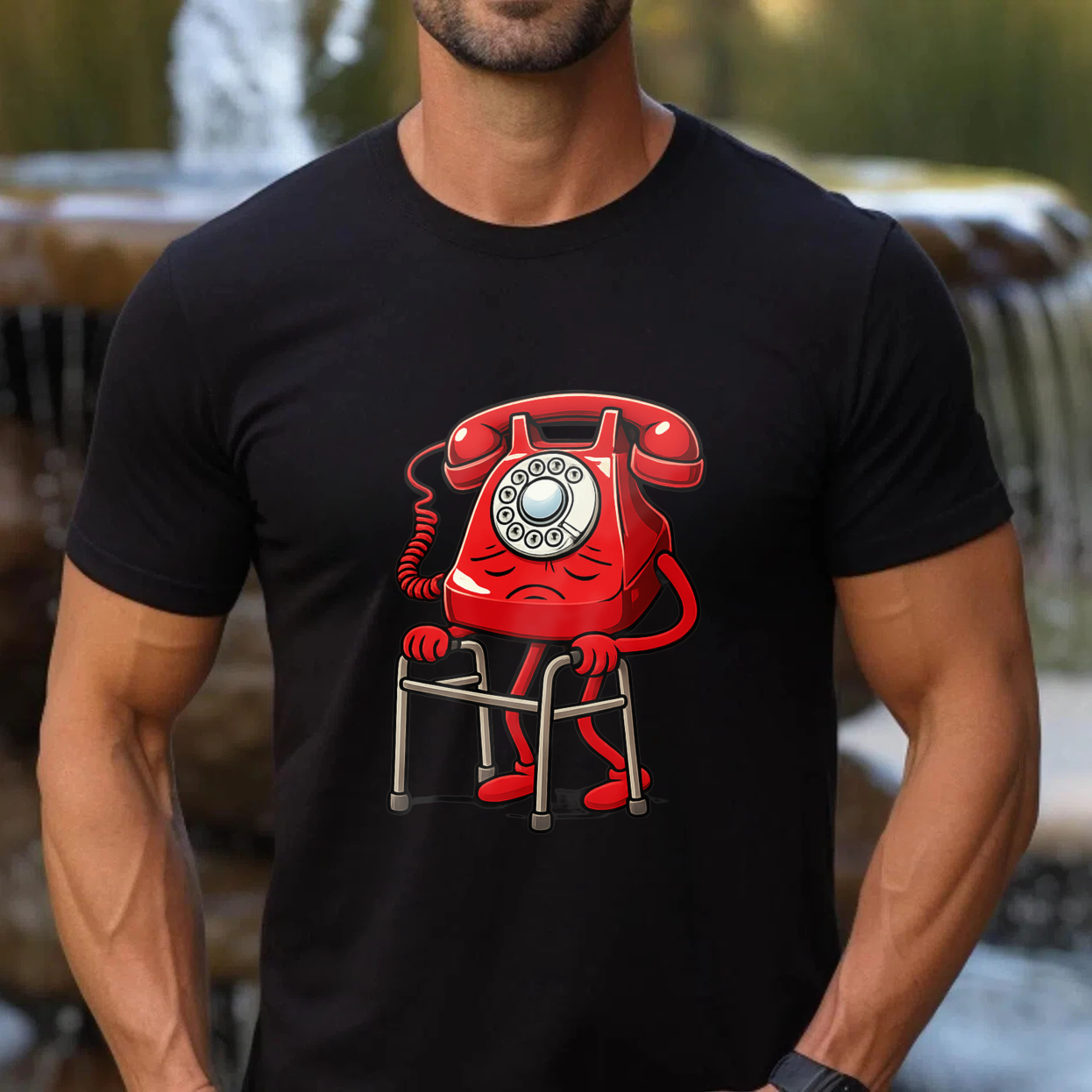 Red Vintage Telephone With Crutches T-Shirt Made In Usa