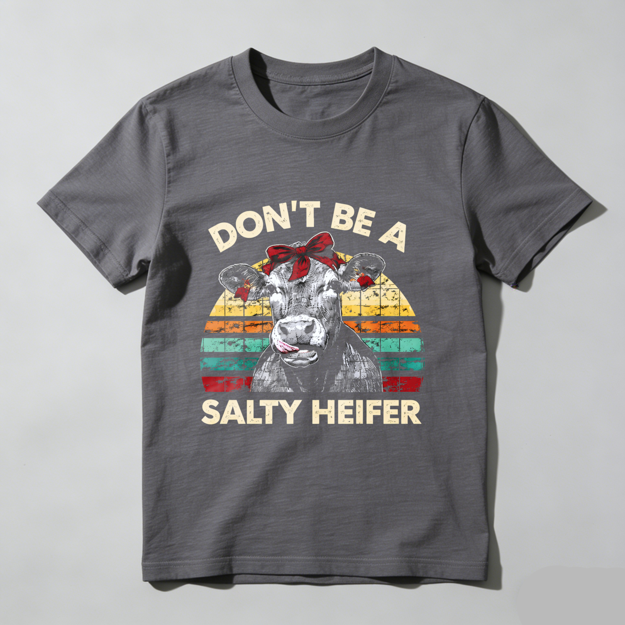 TEECURENT Dont Be A Salty Heifer Vintage Cow Graphic T-Shirt Funny Farm Animal Humor Shirt WOMEN
