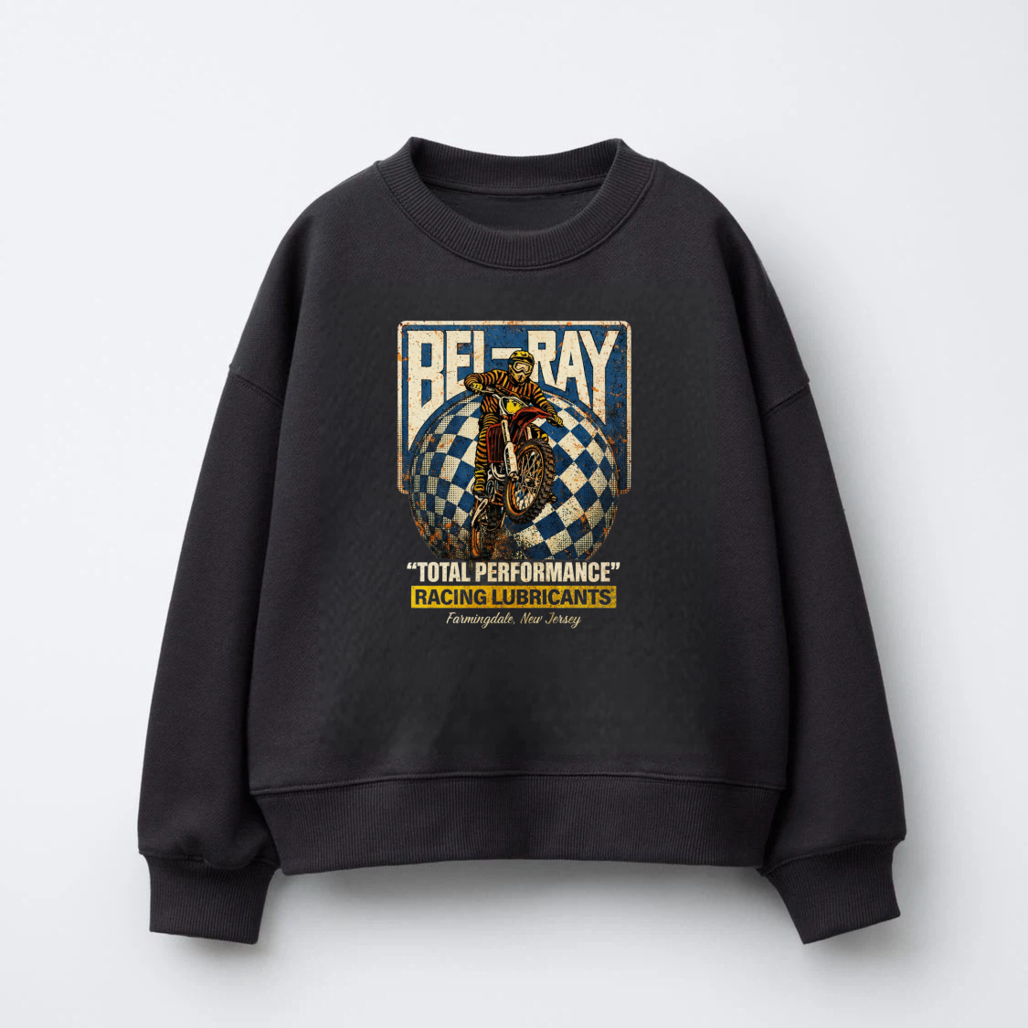 TEECURENT Bel Bay Total Performance Racing Lubricants Motorcycle Sweatshirt Classic Retro Design Black Crewneck Pullover