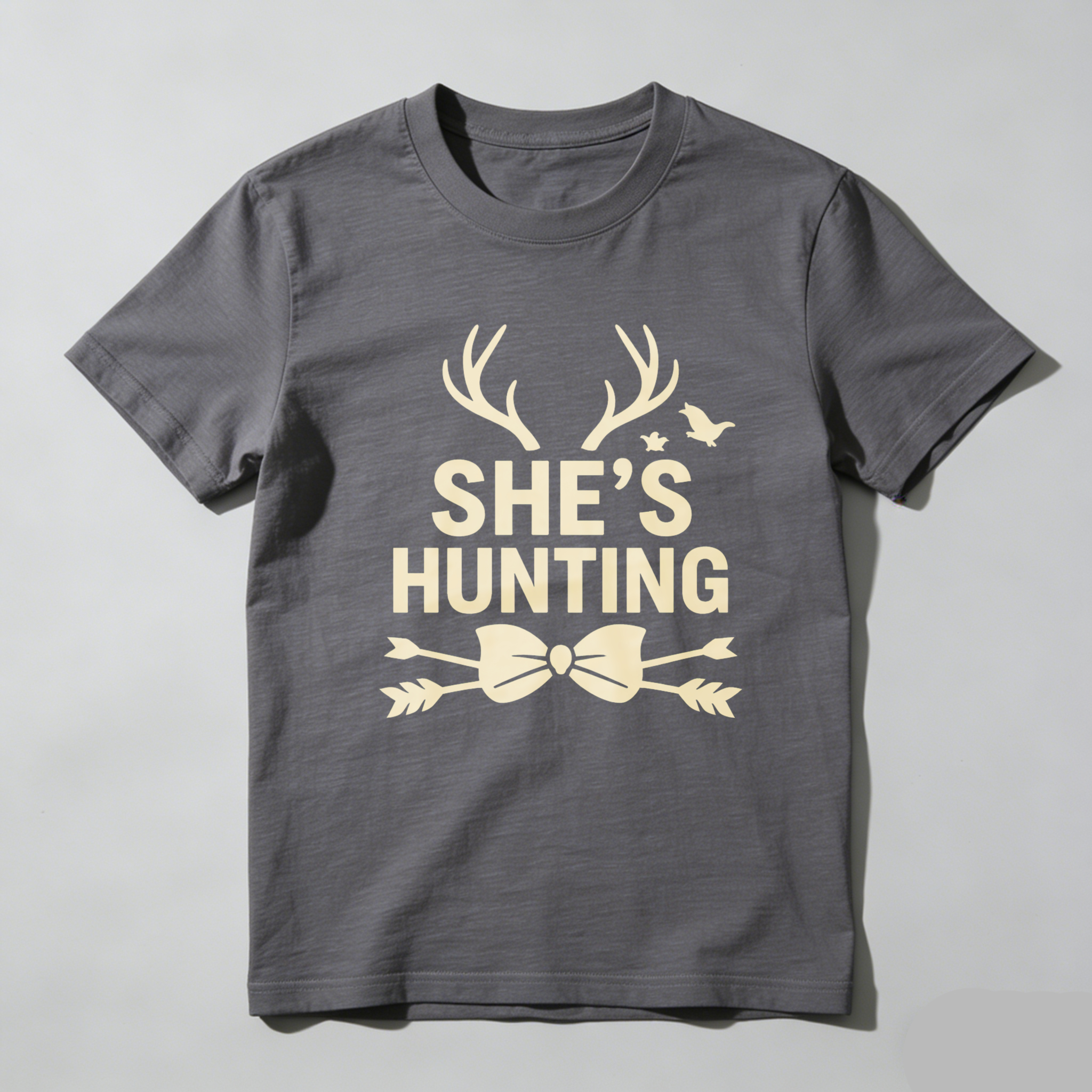 TEECURENT She's Hunting Deer Antlers Bow And Arrow Women's T-Shirt Outdoor Adventure Gift For Hunters-TeeCurent