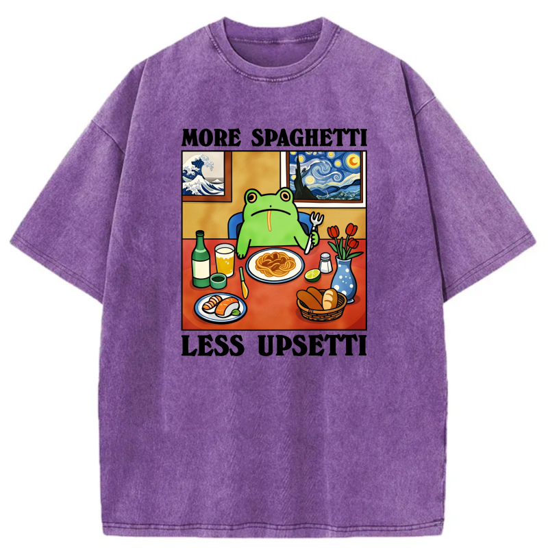 Frog Eating Spaghetti At Table With Art tshirt 100% cotton