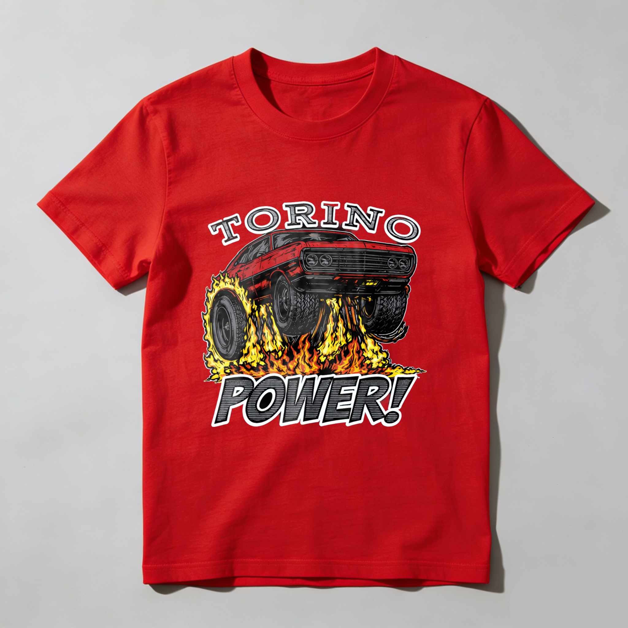 Torino Power Muscle Car T Shirt Classic Red Hot Rod Design Flame Graphic Men Women Auto Enthusiast Gift Apparel
