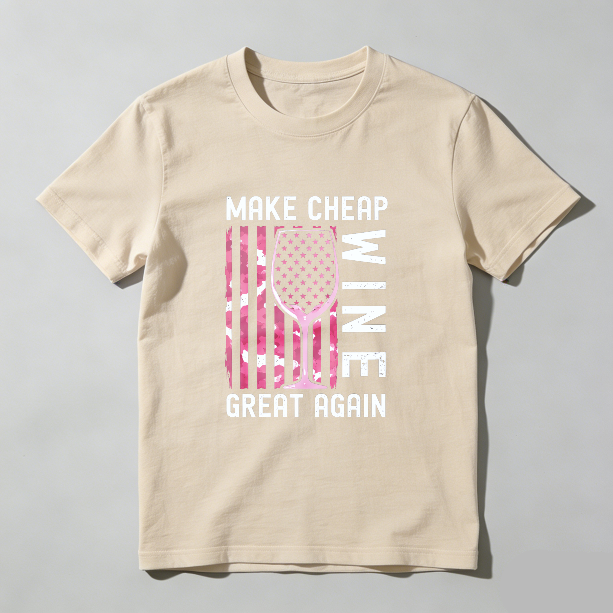 TEECURENT Make Cheap Wine Great Again Patriotic T-Shirt With American Flag Design For Wine Lovers And Humor Fans WOMEN