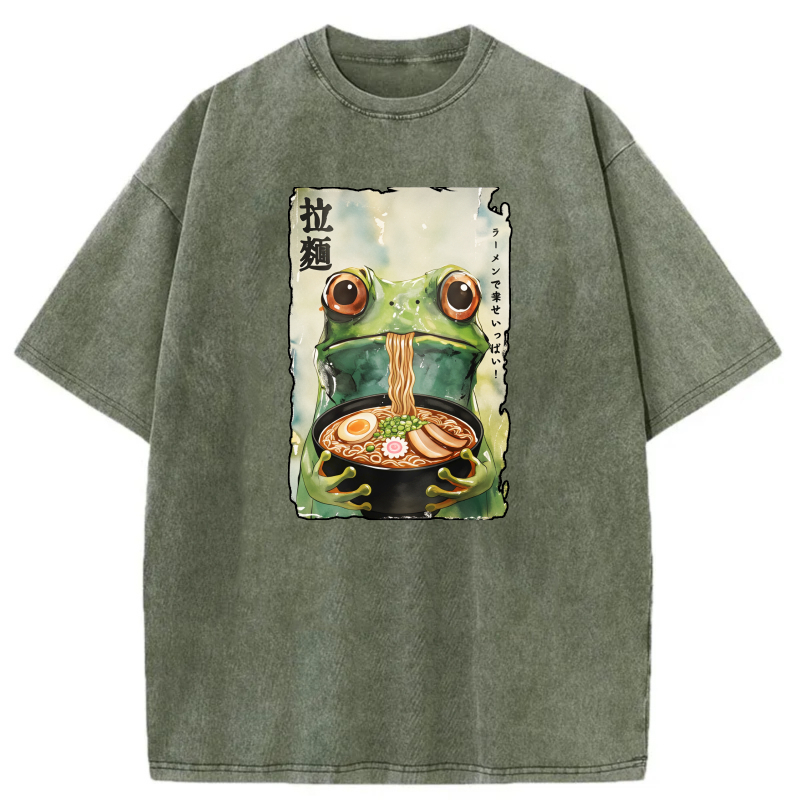 Frog Eating Ramen With Noodles And Egg tshirt 100% cotton