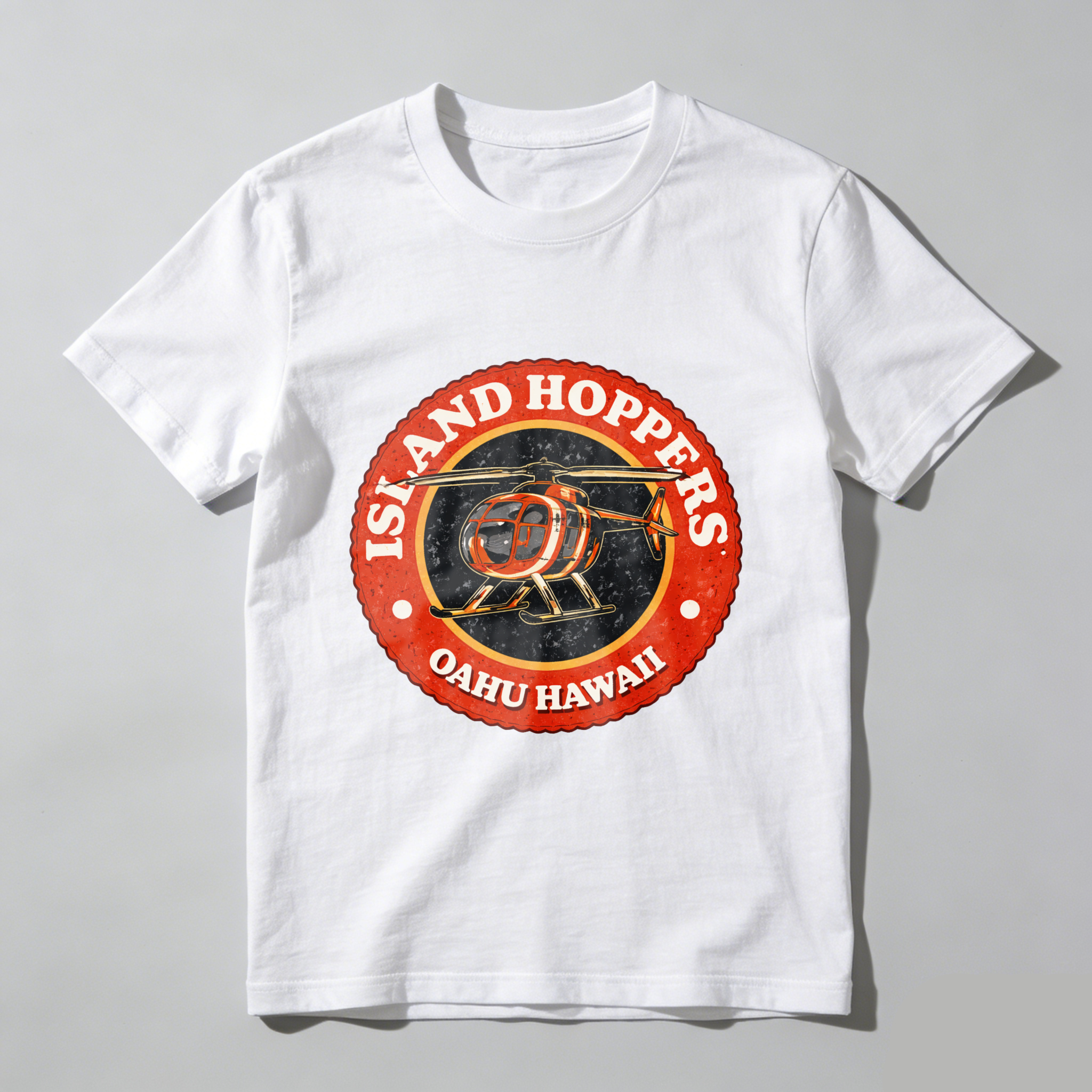 TEECURENT Island Hoppers Oahu Hawaii T-Shirt Helicopter Logo Design Black Men Women Unisex Apparel Gift Souvenir