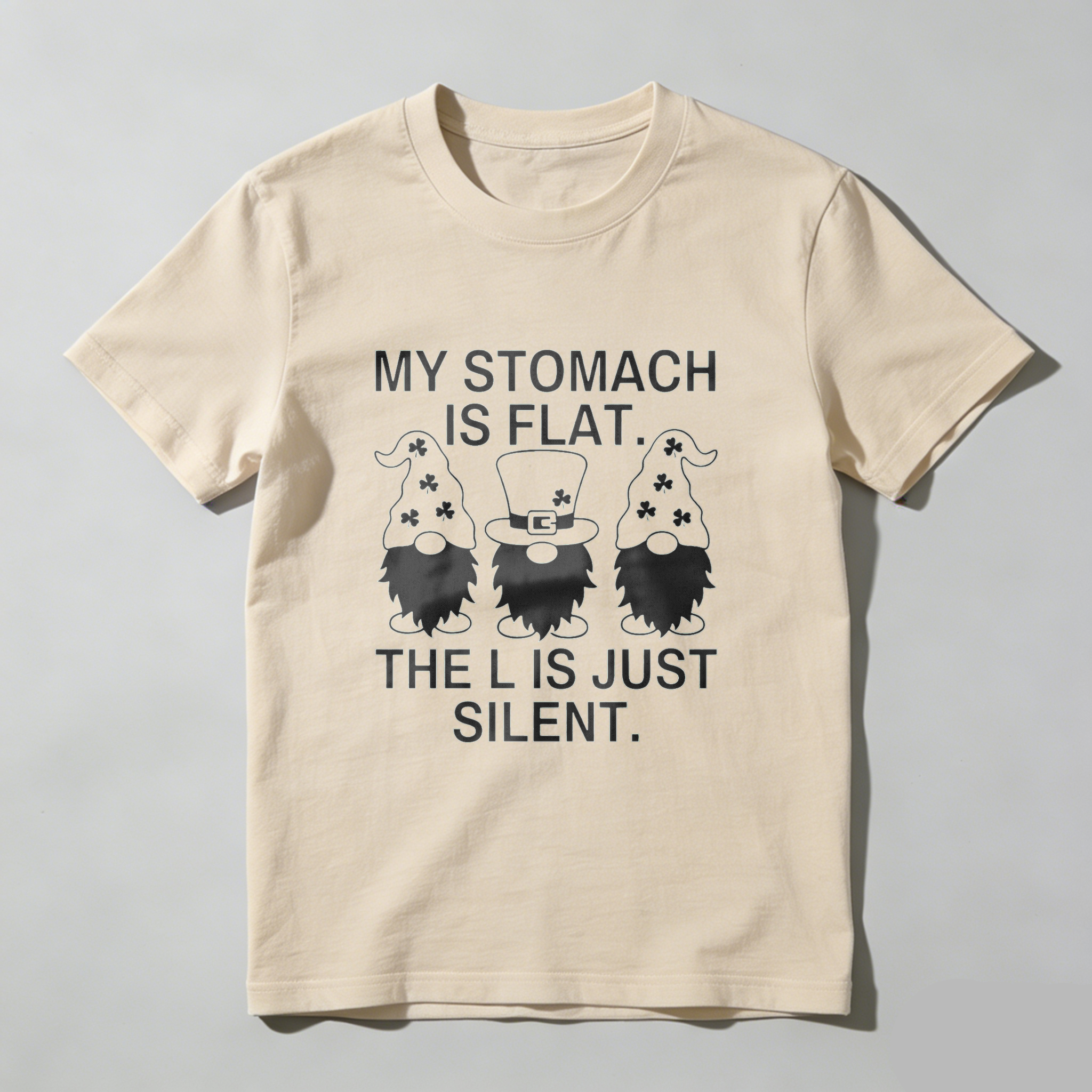 TEECURENT My Stomach Is Flat The L Is Just Silent Gnomes Funny T-Shirt