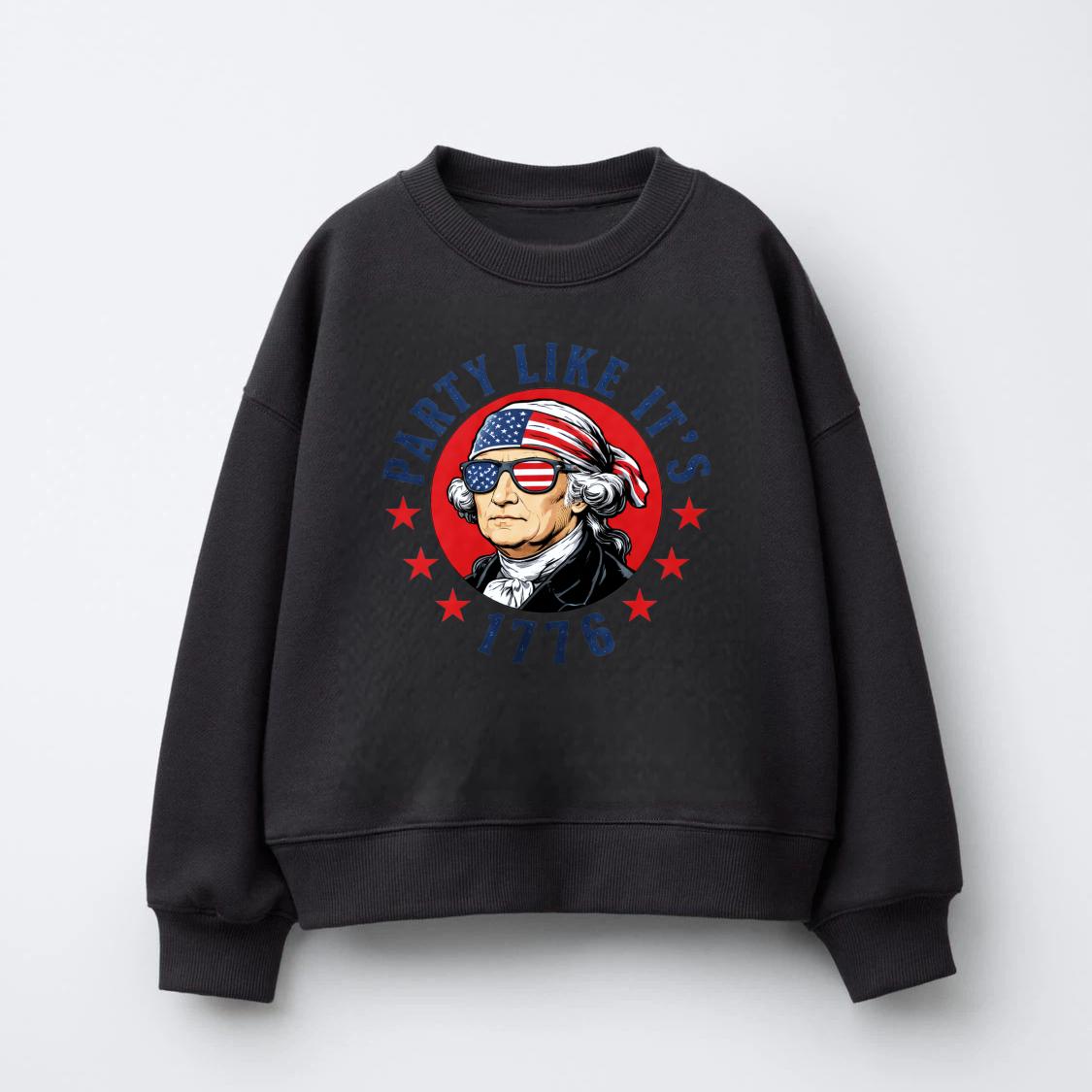 Patriotic George Washington Sweatshirt Party Like Its 1776 American Flag Design Unisex Crewneck Pullover Black