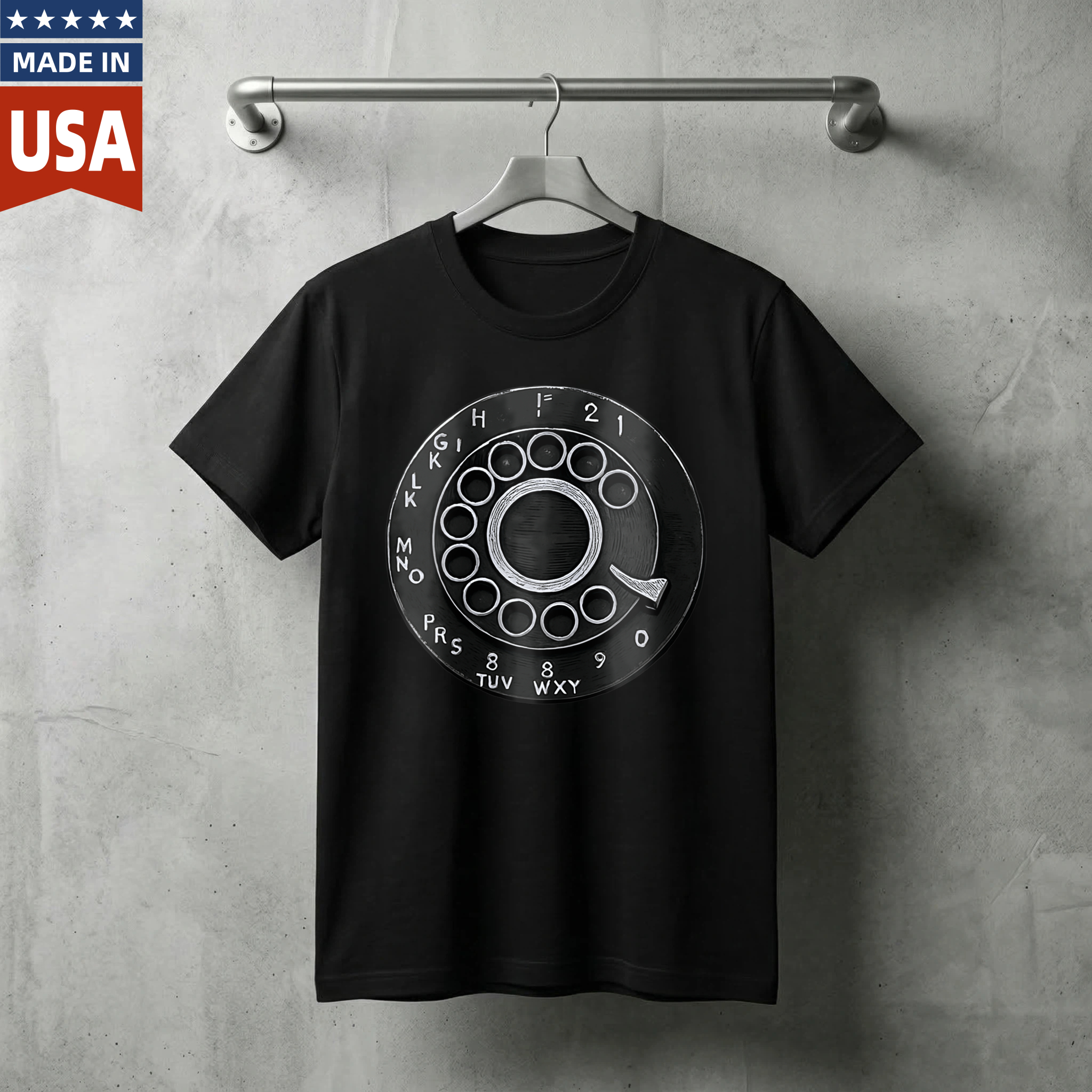 Retro Rotary Dial Phone T-Shirt Vintage Telephone Design Made In Usa Unisex Black Cotton Shirt Classic Communication Theme Graphic Tee