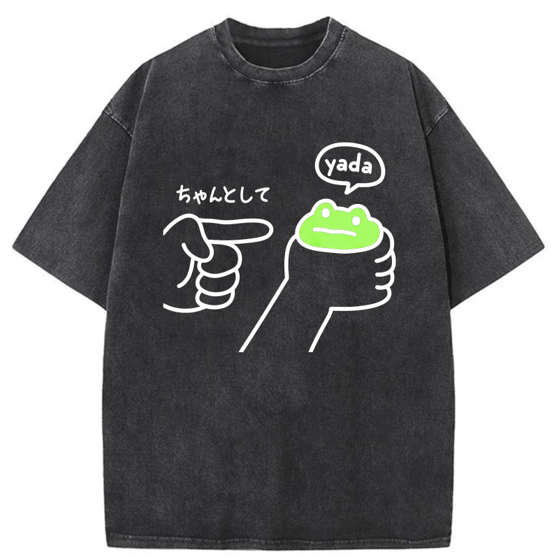 Frog Holding Cup With Yada Speech Bubble tshirt 100% cotton