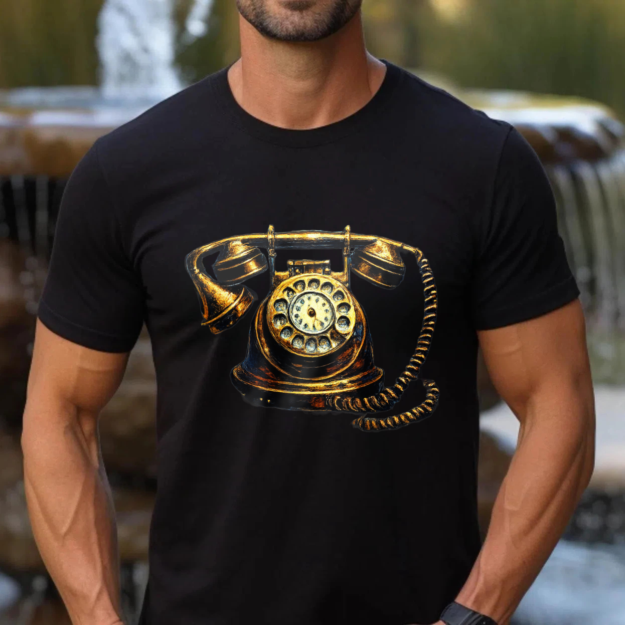 Vintage Rotary Telephone Graphic T-Shirt Made In Usa Black Classic Retro Phone Design Unisex Casual Wear