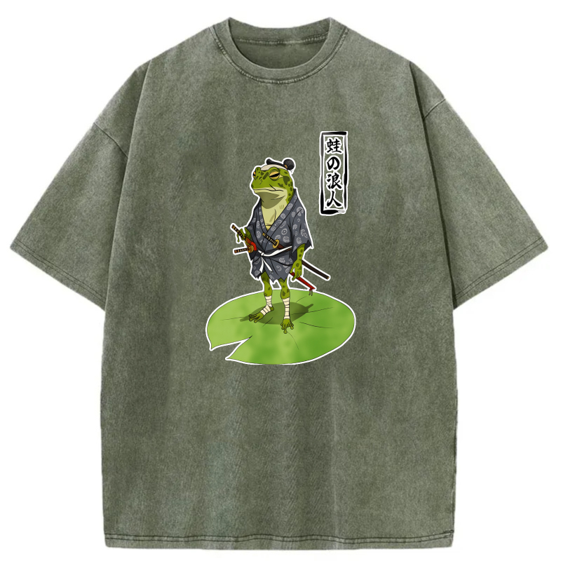 Frog Samurai Standing On Lily Pad tshirt 100% cotton
