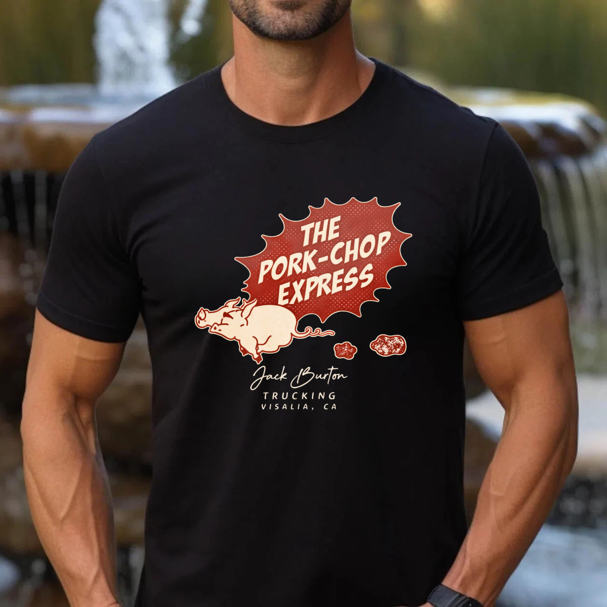 TEECURENT The Pork Chop Express Jack Burton Trucking Visalia Ca T Shirt