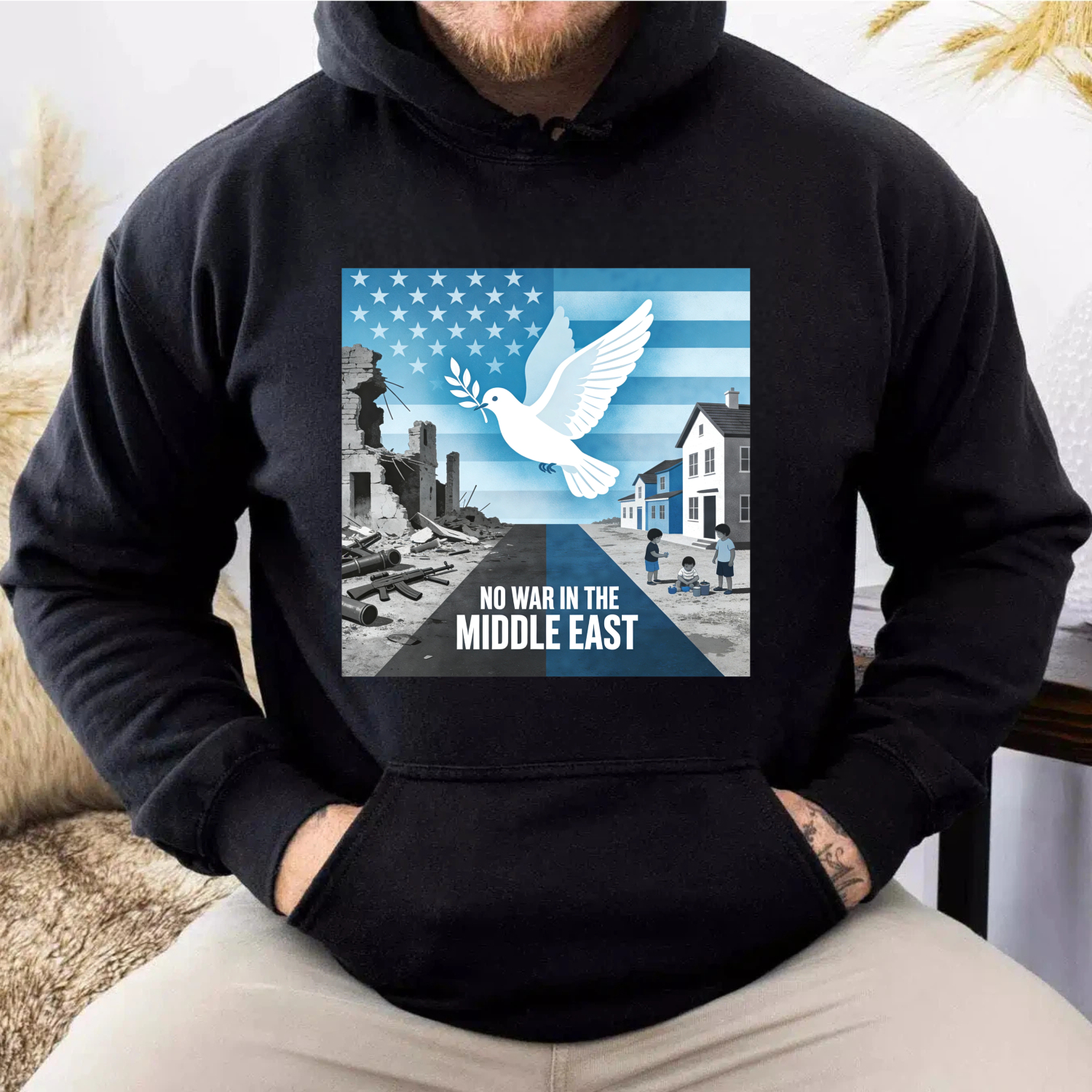 TEECURENT No War In The Middle East Peace Dove Usa Flag Hoodie For Men Women Anti War Statement Sweatshirt Political Activism Apparel
