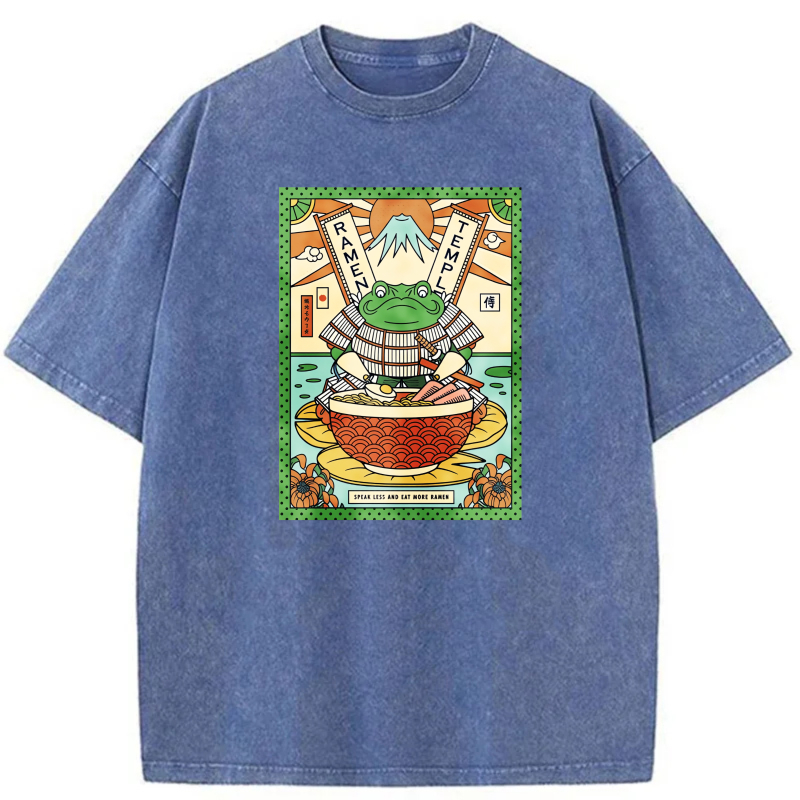 Frog In Bowl With Mount Fuji Background tshirt 100% cotton