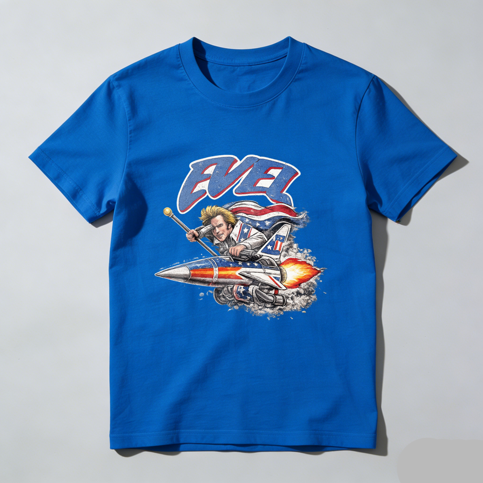 Ever Rock Star Guitar Player Riding Rocket Ship T-Shirt Made In Usa