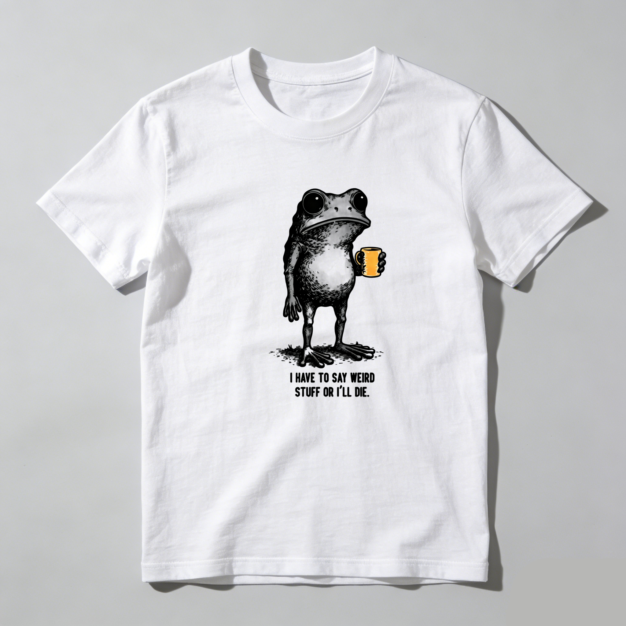 TEECURENT Frog Holding Mug With Text Pure Cotton Short Sleeve T Shirt-TeeCurent