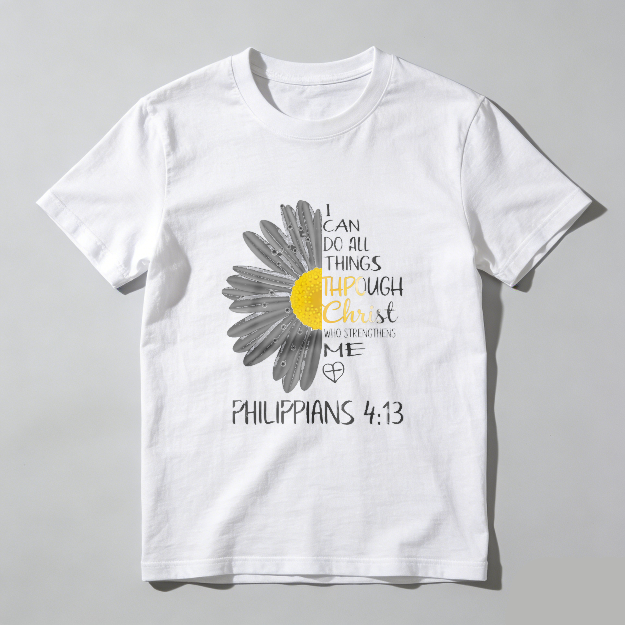 TEECURENT I Can Do All Things Through Christ Who Strengthens Me Philippians 413 Daisy Flower Christian T Shirt WOMEN