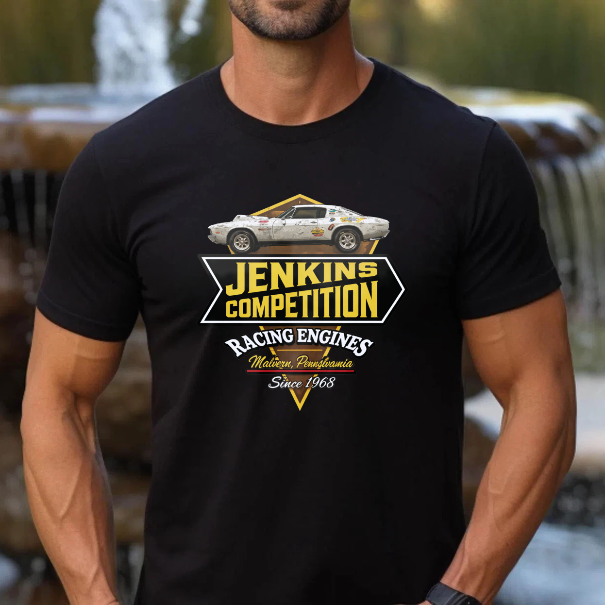 Jenkins Competition Racing Engines Classic Car T Shirt Since 1968 Made In Malvern Pennsylvania